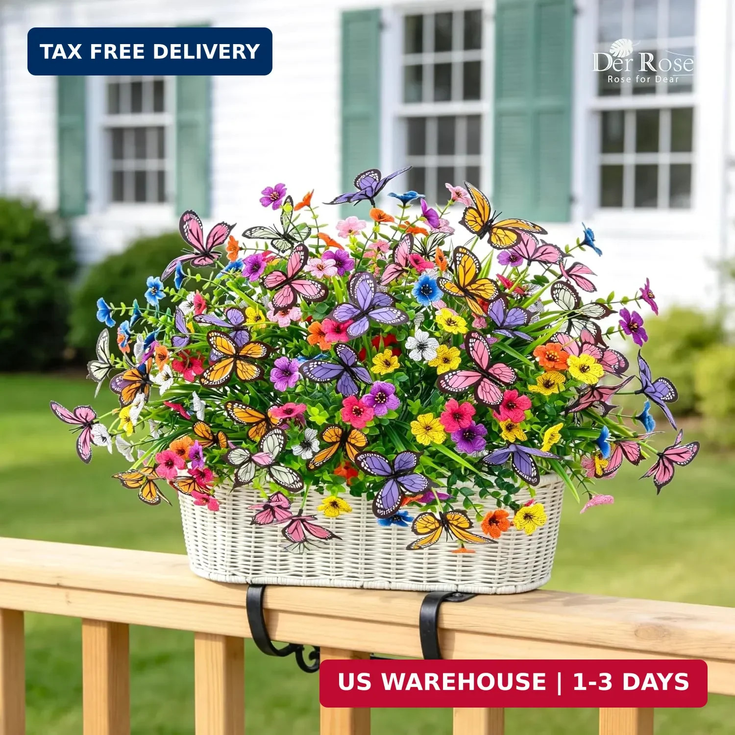 Der Rose 12Pcs Artificial Flowers for Outdoors with Large Fake Butterfly Flowers