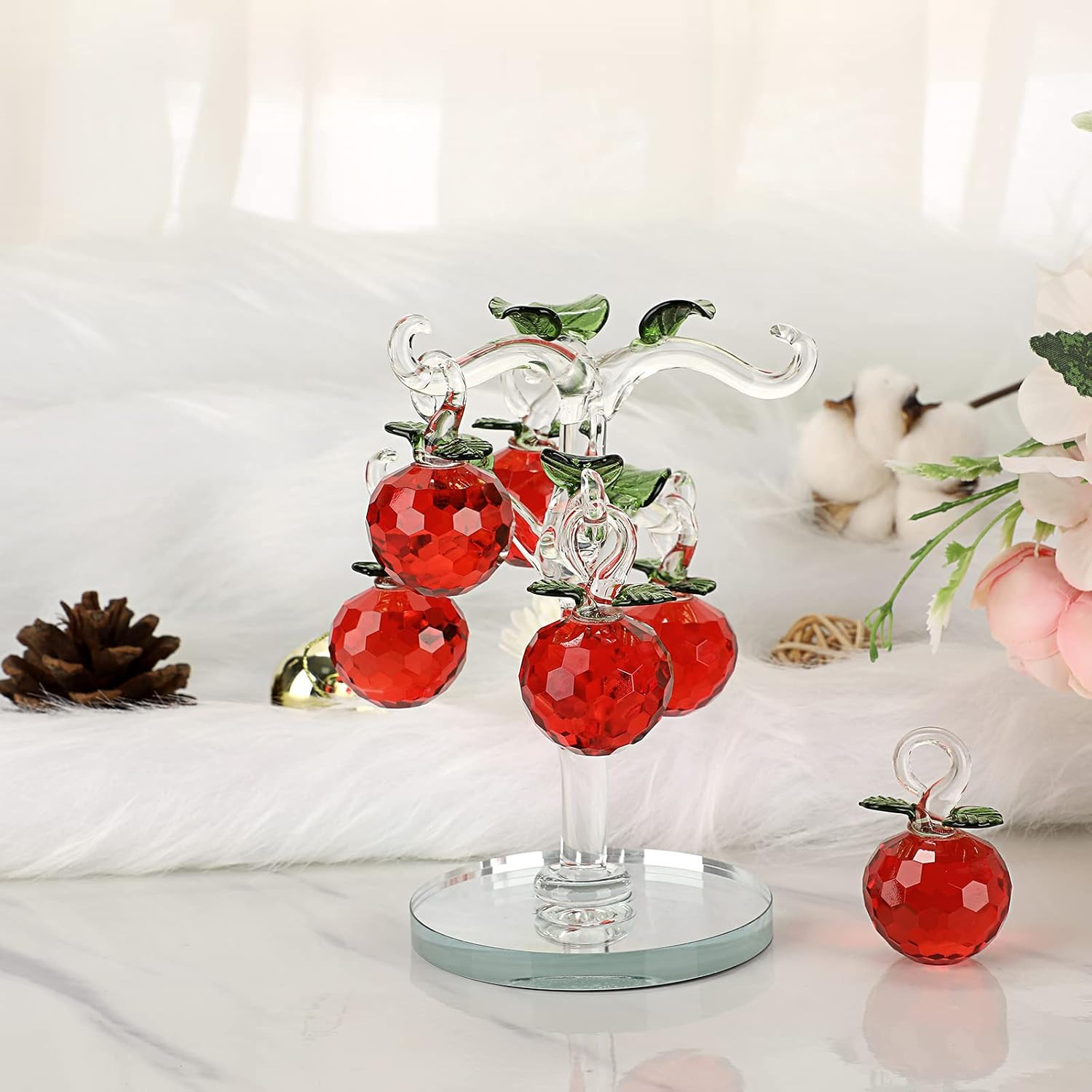 Crystal Red Apple Tree Ornament Decorative Artificial Apple Tree Figurine Collec