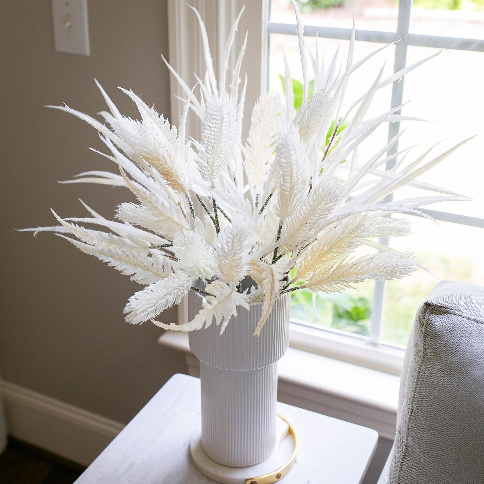 Ivydale 7 PCS Artificial Fall Stems 26in White Flowers Silk Greenery