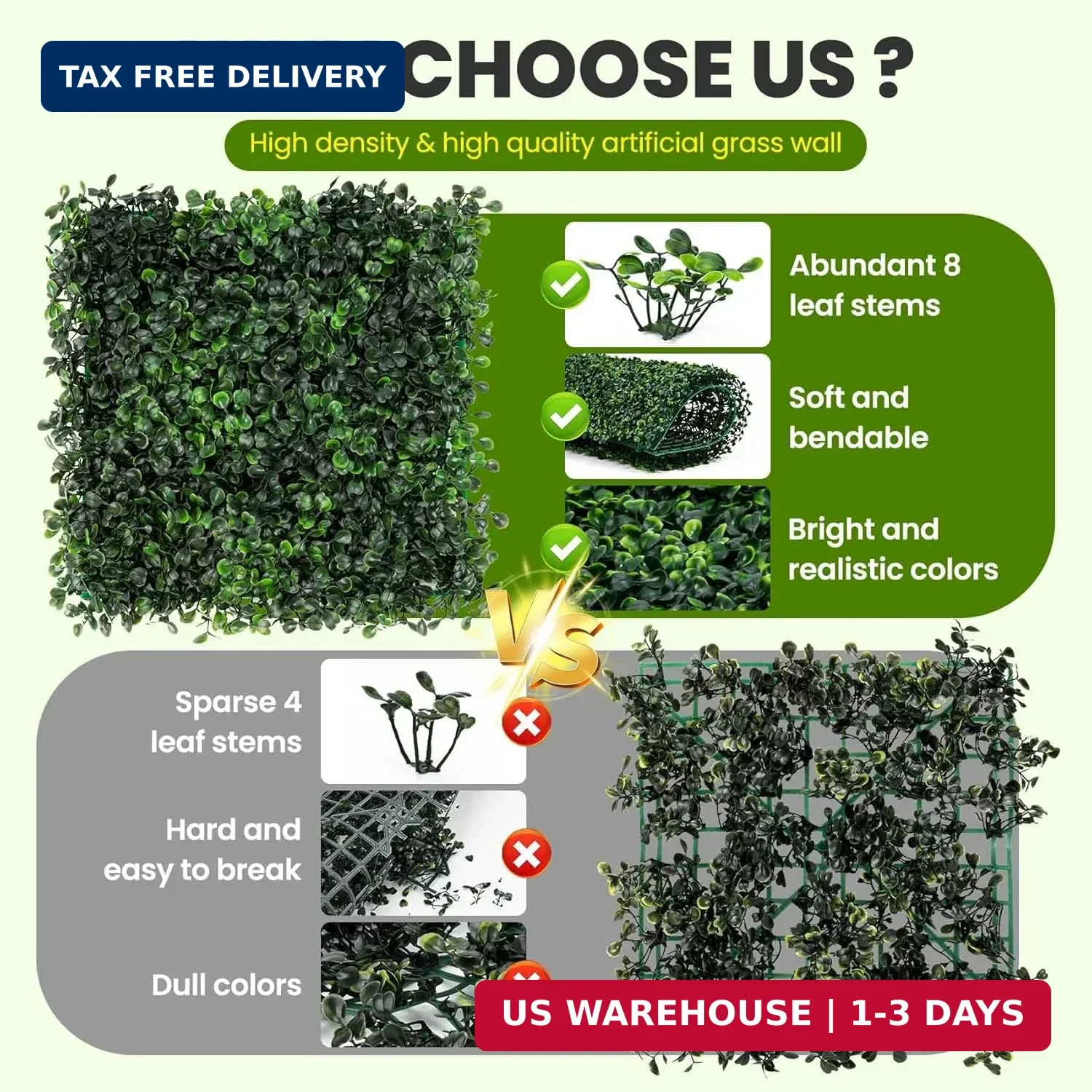 KASZOO Artificial Grass Wall Panel – 12 Pack 10″x10″ Boxwood Panels for Greenery