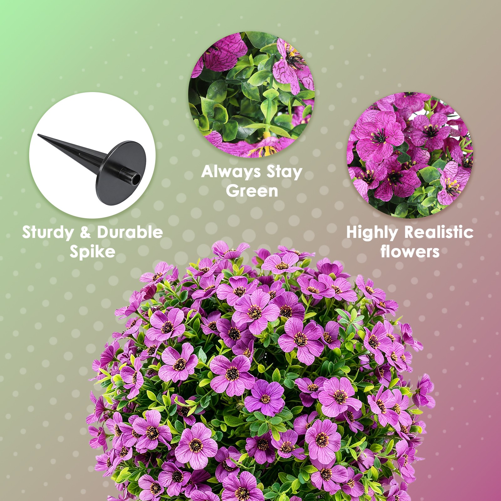 2 Pack Artificial Topiary Ball Trees Fake Violet Plants Shrubs Bushes w/Spike