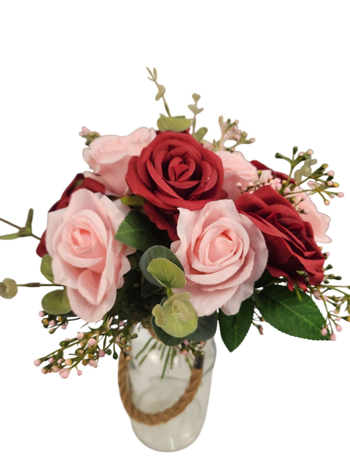 Red Pink Rose Faux Flower Bouquet Wedding Artificial Floral Decor