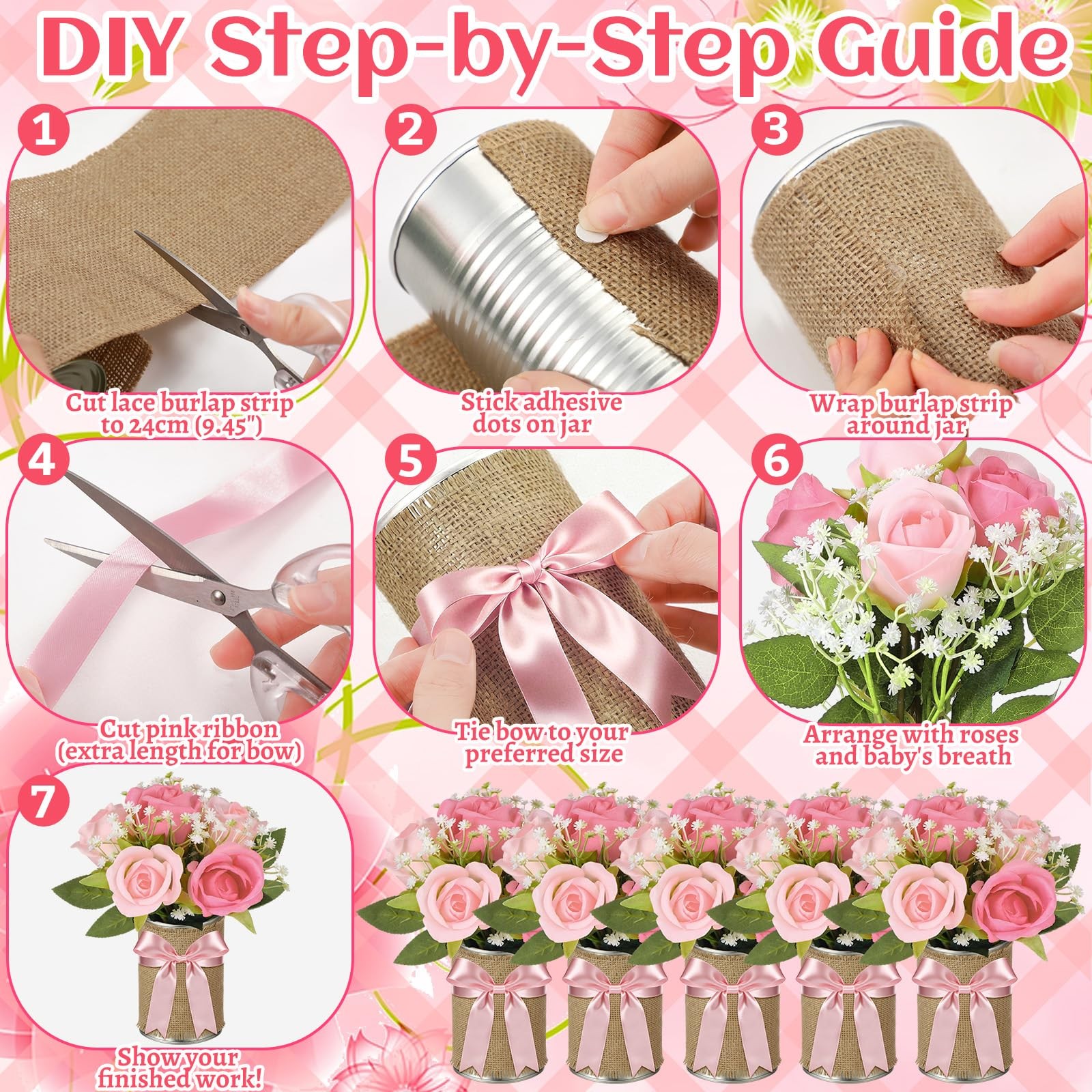 45 Pcs/6 Set Floral Baby Shower Decorations for Girl Rustic Vase Table Center…