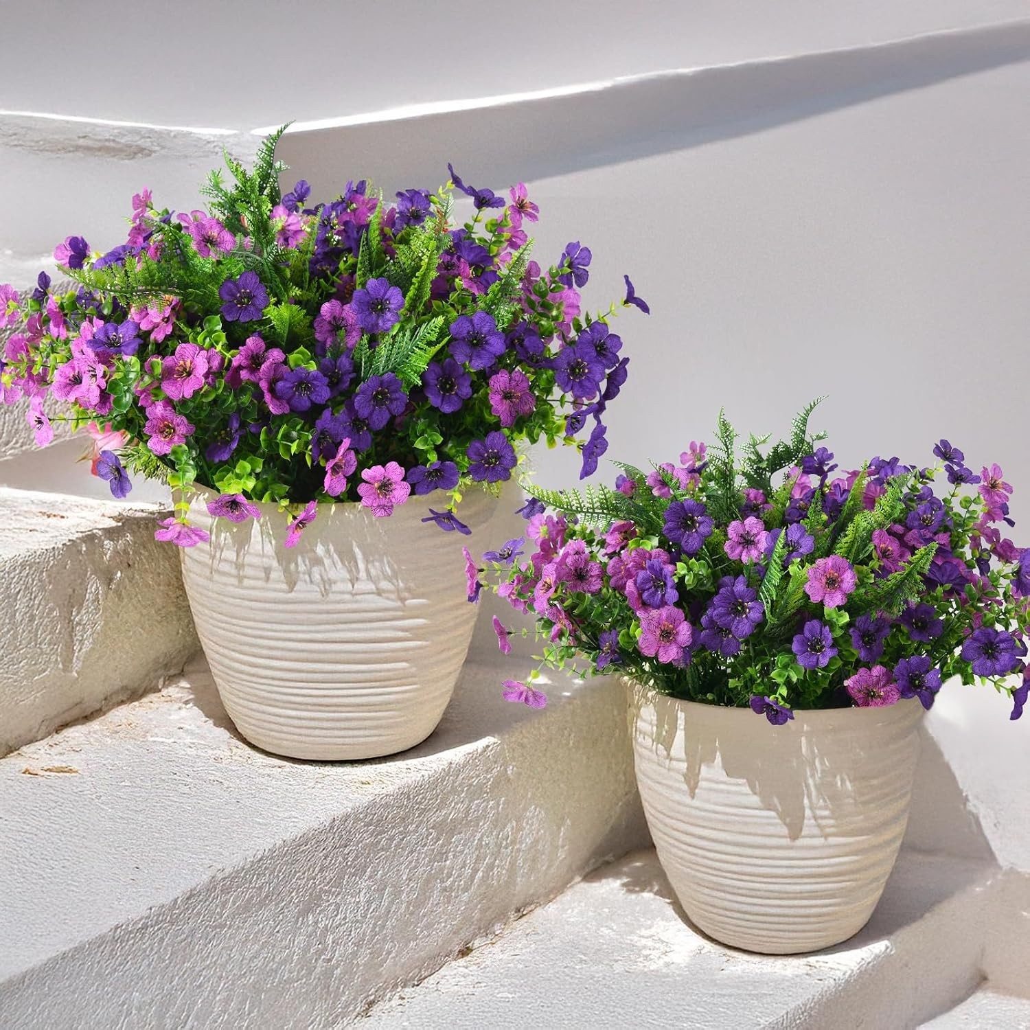 Realistic 12-Bundle Artificial Flowers with Ferns for All-Season Outdoor Display