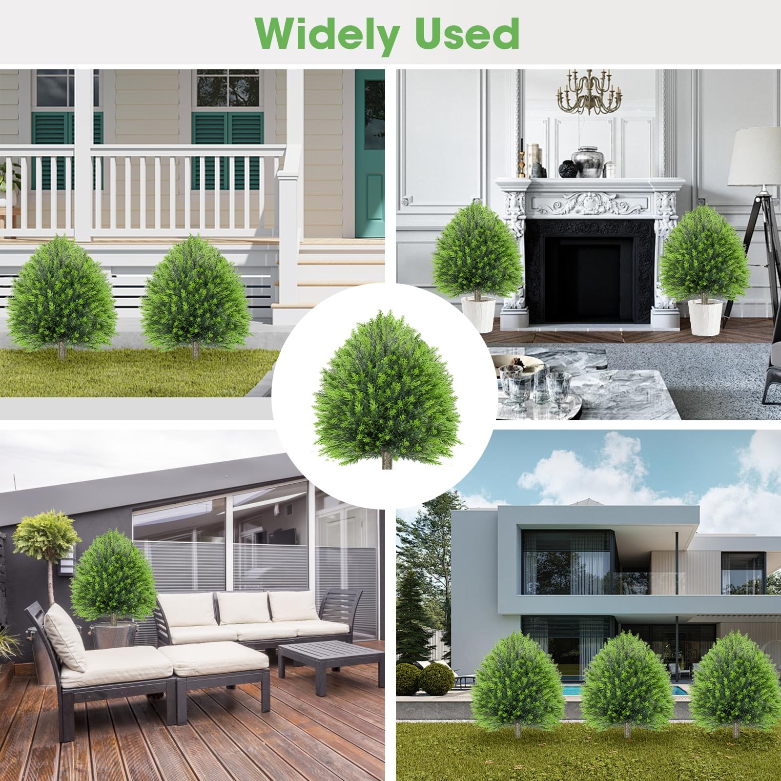 25.6″ Artificial Cedar Topiary Plants: Set of 2 Fake Cypress Bushes with Spik…