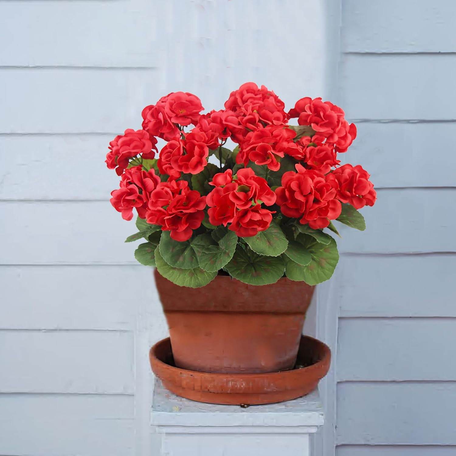 3 Pcs Artificial Geraniums Flowers Silk Geraniums for Outdoors UV Resistant Red