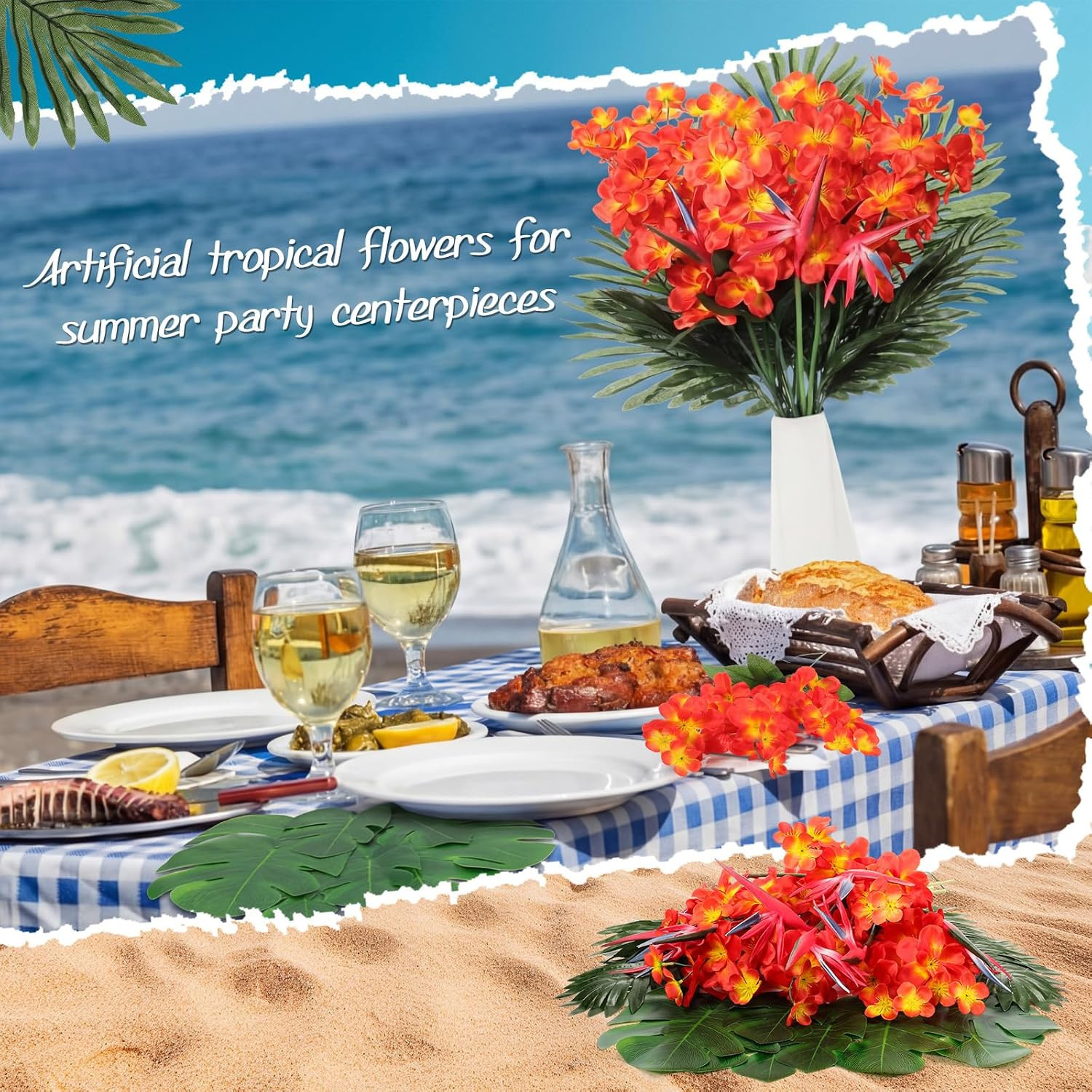 49 Pcs Vibrant Tropical Flowers – Realistic Decor for Weddings & Parties