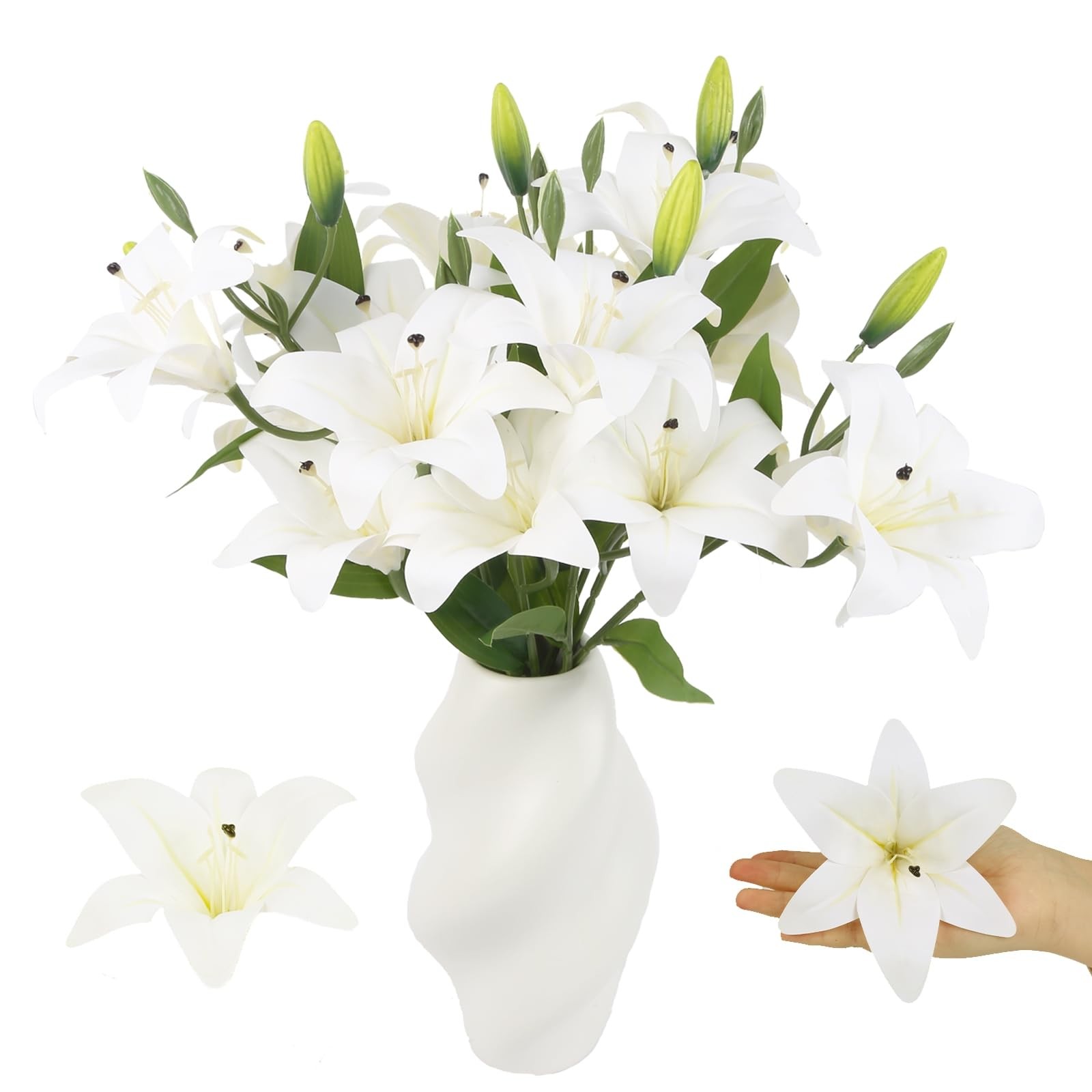 12 Heads Artifical Lily Flowers with 9 Heads Full Bloom Lily & 3 Buds, 2 Bouq…