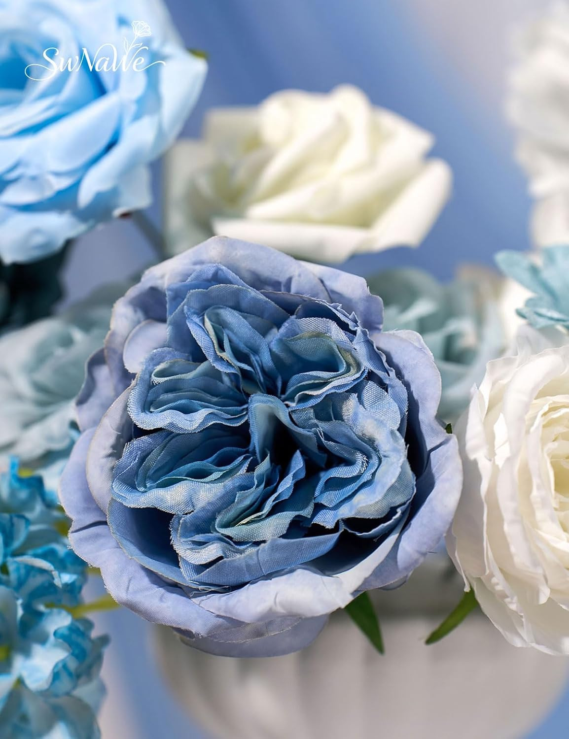 Light Blue Artificial Rose Peony Hydrangea Silk Flower Bouquet DIY Decor Set
