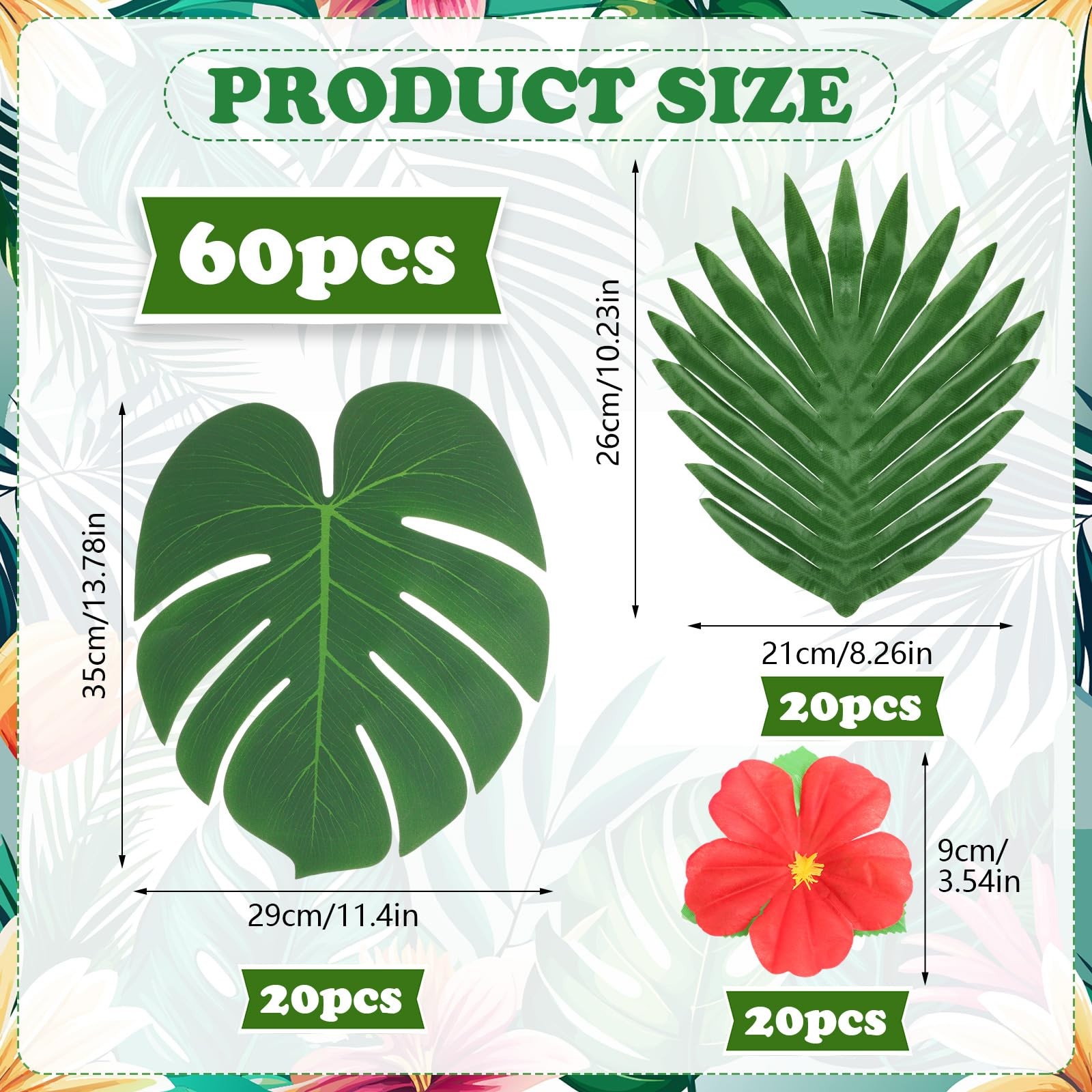 60 Pcs Tropical Party Decorations Supplies14 Inch Palm Leaves 10 Inch Scatter…
