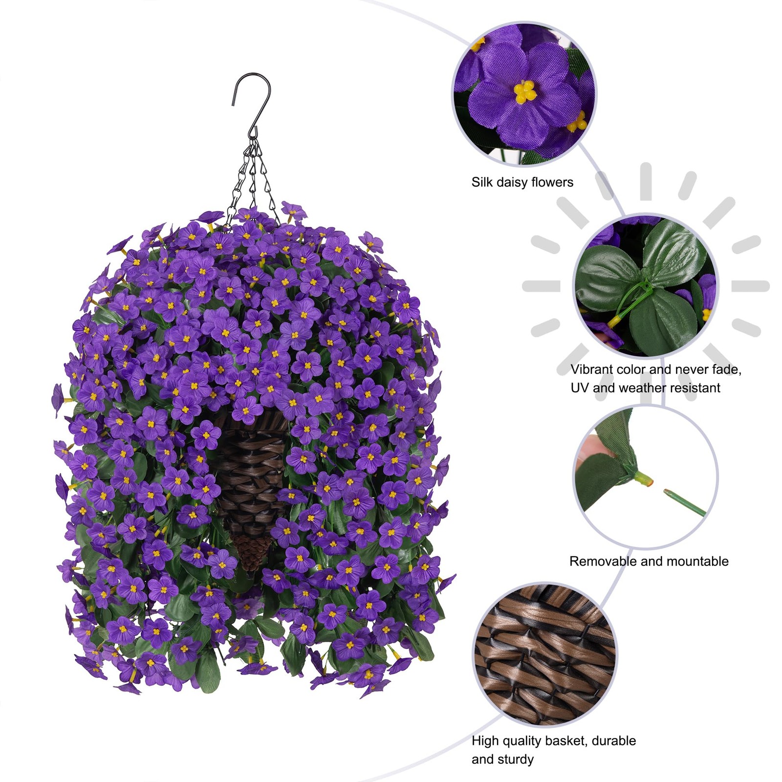 Artificial Fake Outdoor Hanging Flowers Plants Basket For Outside Porch Decorati