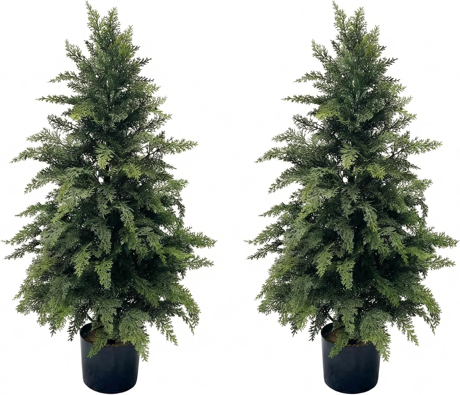 3FT Artificial Cypress Cedar Tree 2 Pack – UV Protected Potted Plants