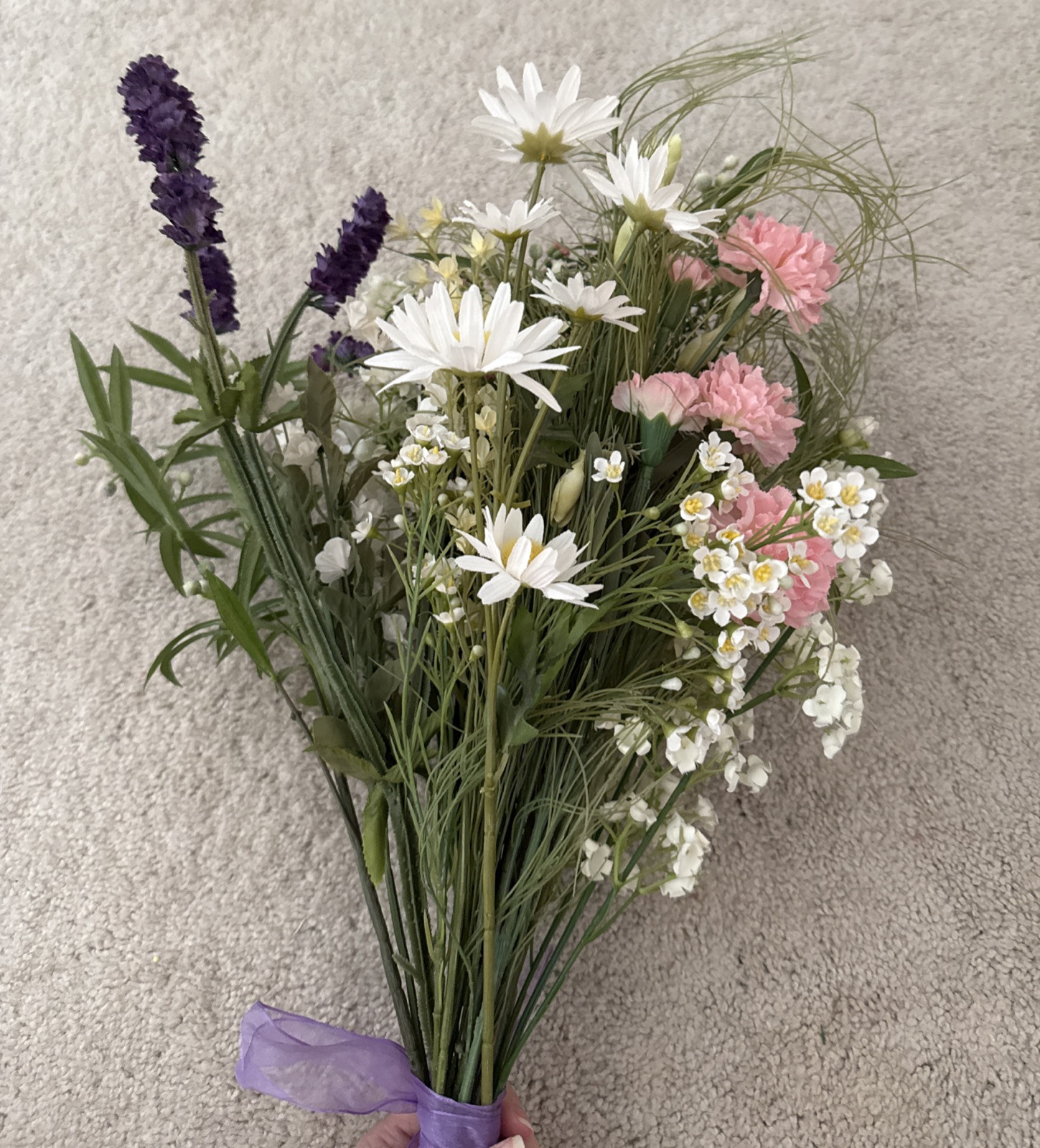 Floral Arrangement Bouquet Flowers Pink Purple White Yellow Green Rustic Wild