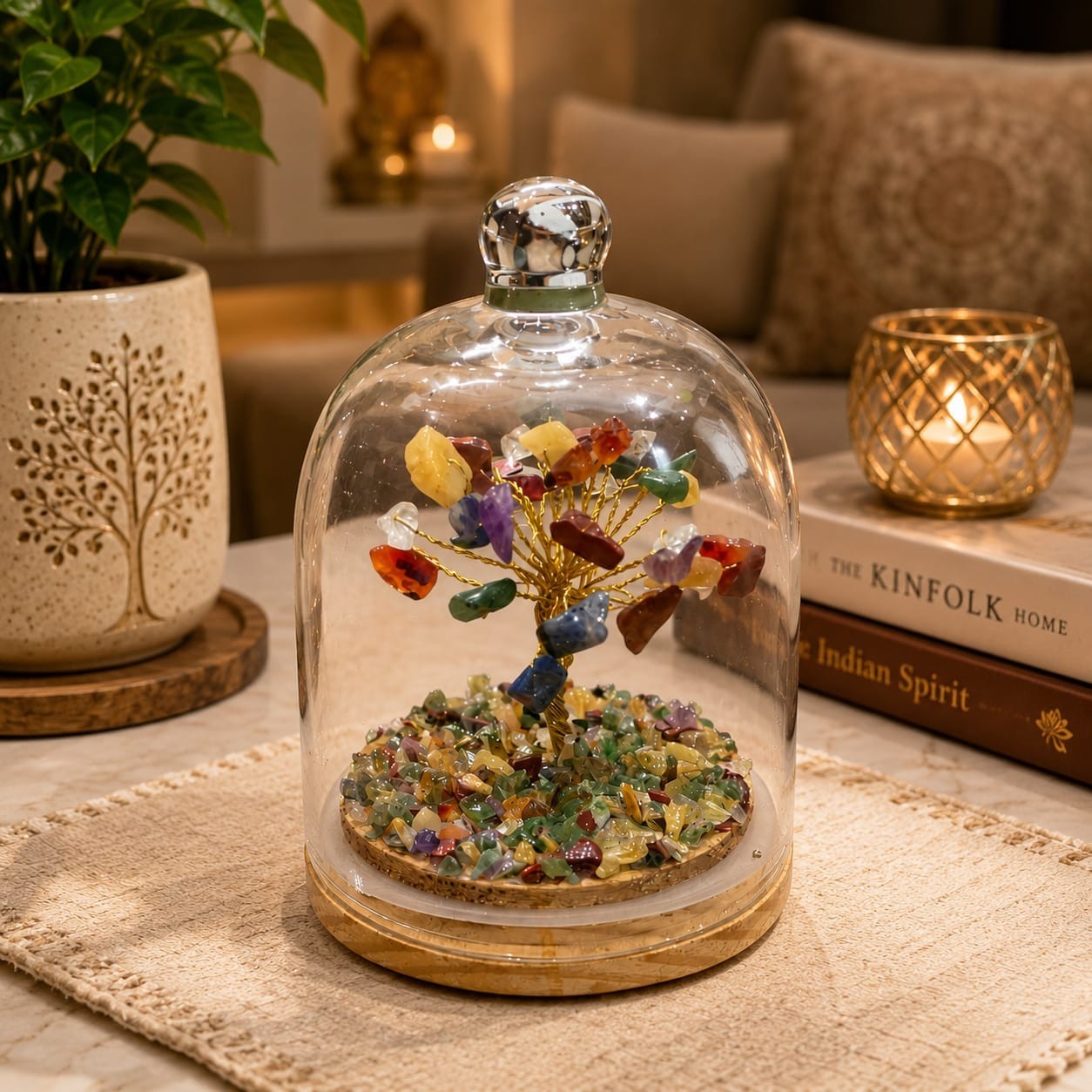 7 Chakra Crystal Gemstone Tree under Glass Dome