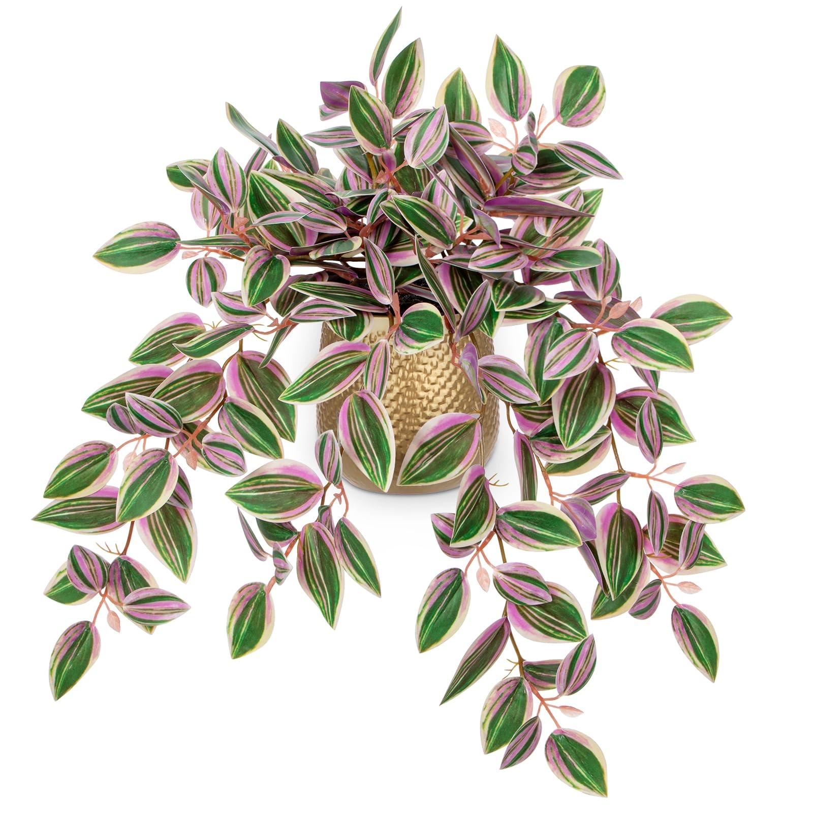 Faux Plants Indoor 17.7 Inch Fake Watermelon Peperomia Gold Pot Artificial Decor