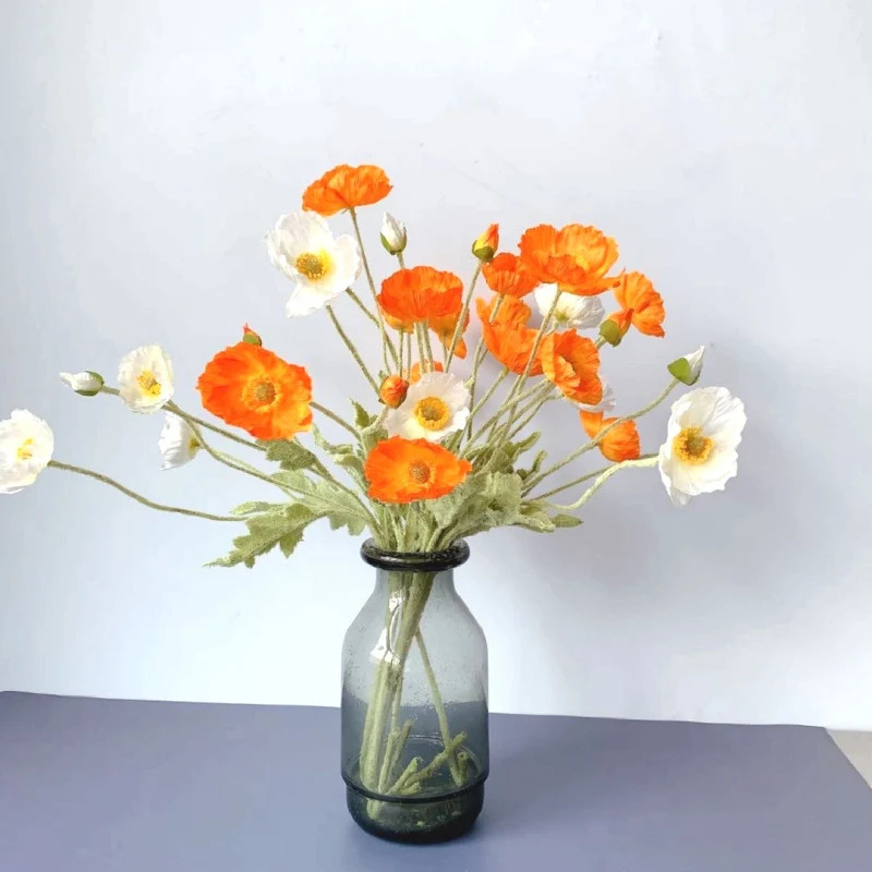 Artificial Flowers Fake Poppy Silk Flowers Long Stem Housewarming Garden