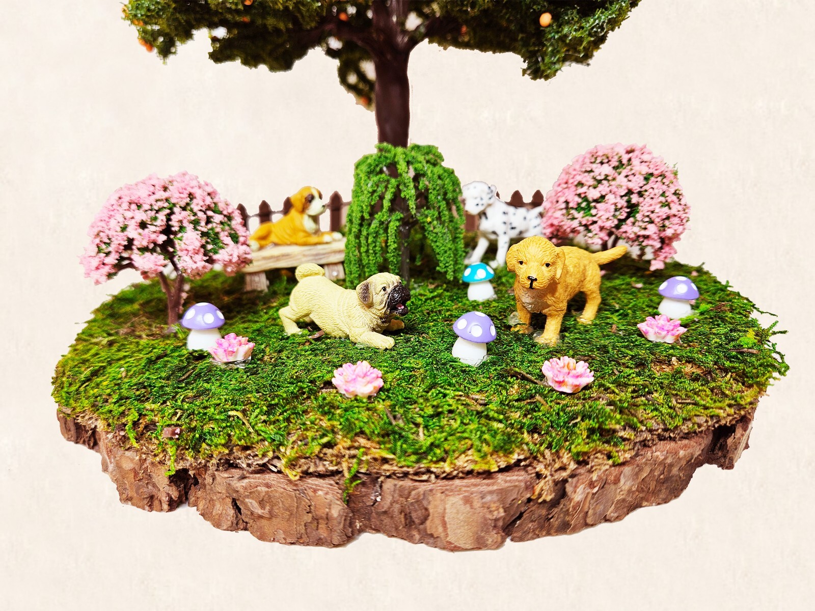 Faux Bonsai Tree 12 inches handmade home Decoration moss Dog figure miniature