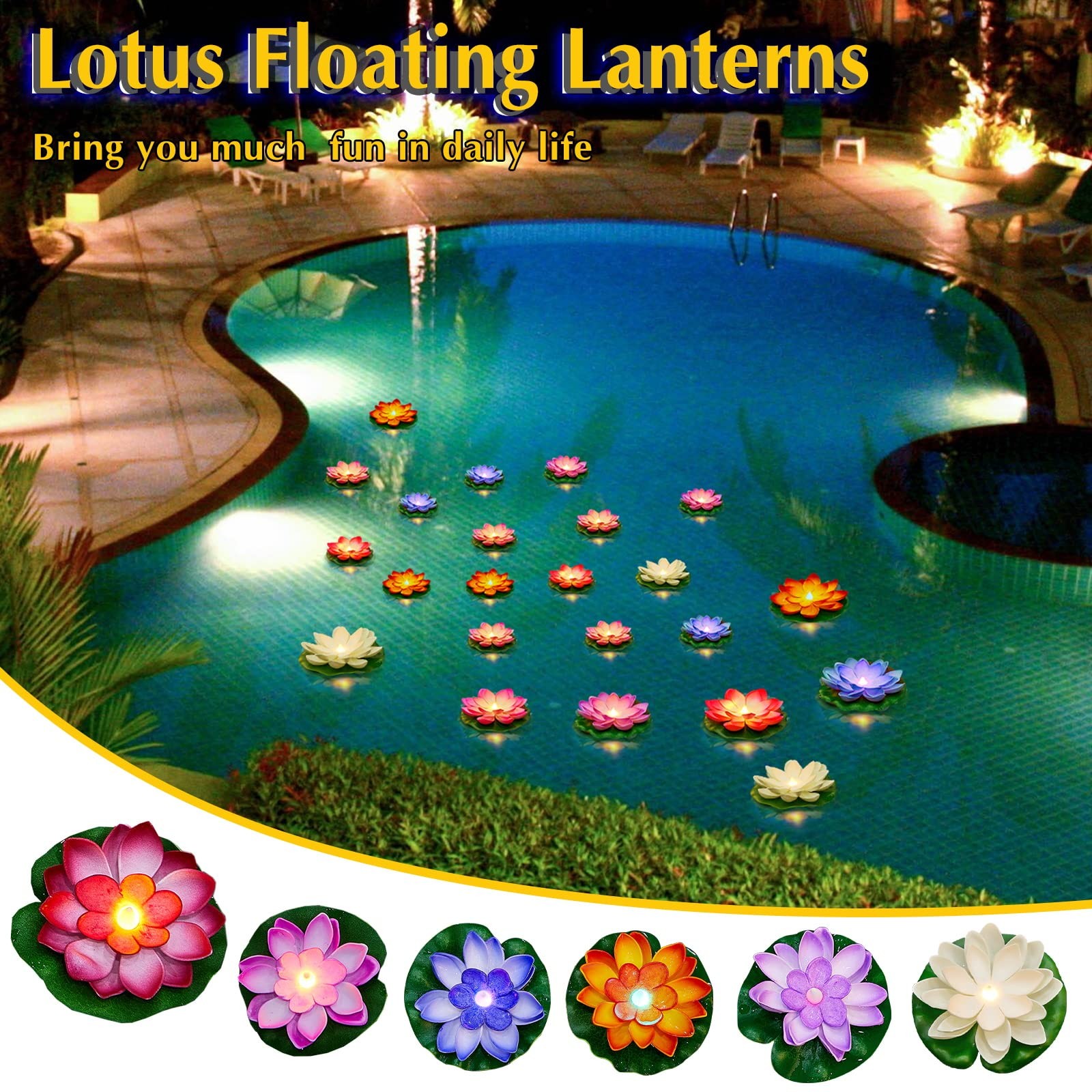 24 Pcs Floating Lights Lotus Floating Lanterns Artificial Lily Pads with LED …