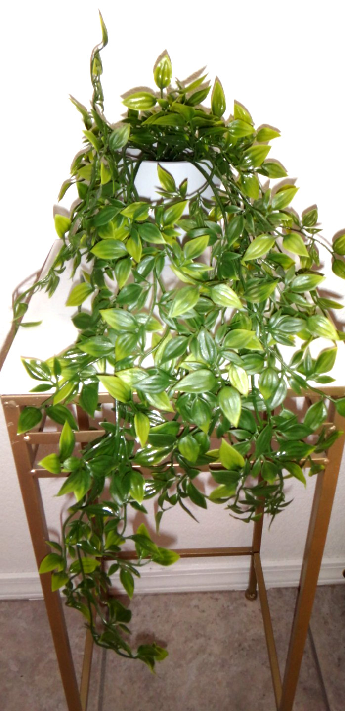 22 inch Dripping Artificial Potted Plant Green Leaves Gray Pot Floral Home Décor