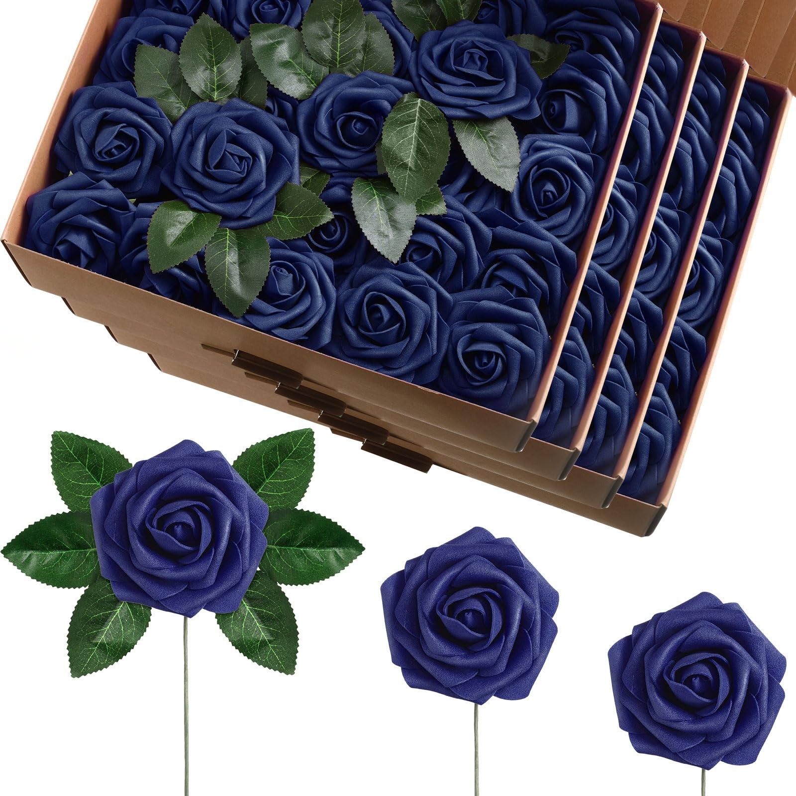 100 PCS Navy Blue Artificial Foam Rose Faux Bouquet Wedding Party DIY Decor