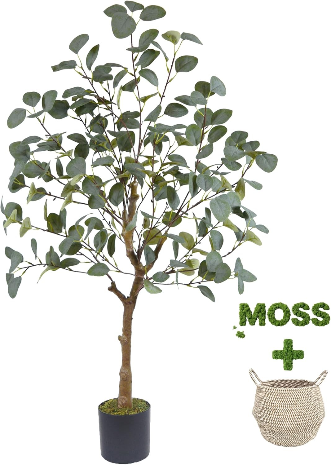 Artificial Eucalyptus Tree 8ft Large Fake Silk Leaves Eucalyptus Plant W/ Basket