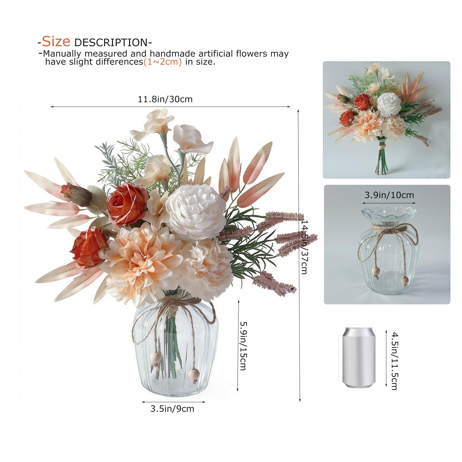 Artificial Faux Flower Arrangement Glass Vase Silk Floral Home Office Decor