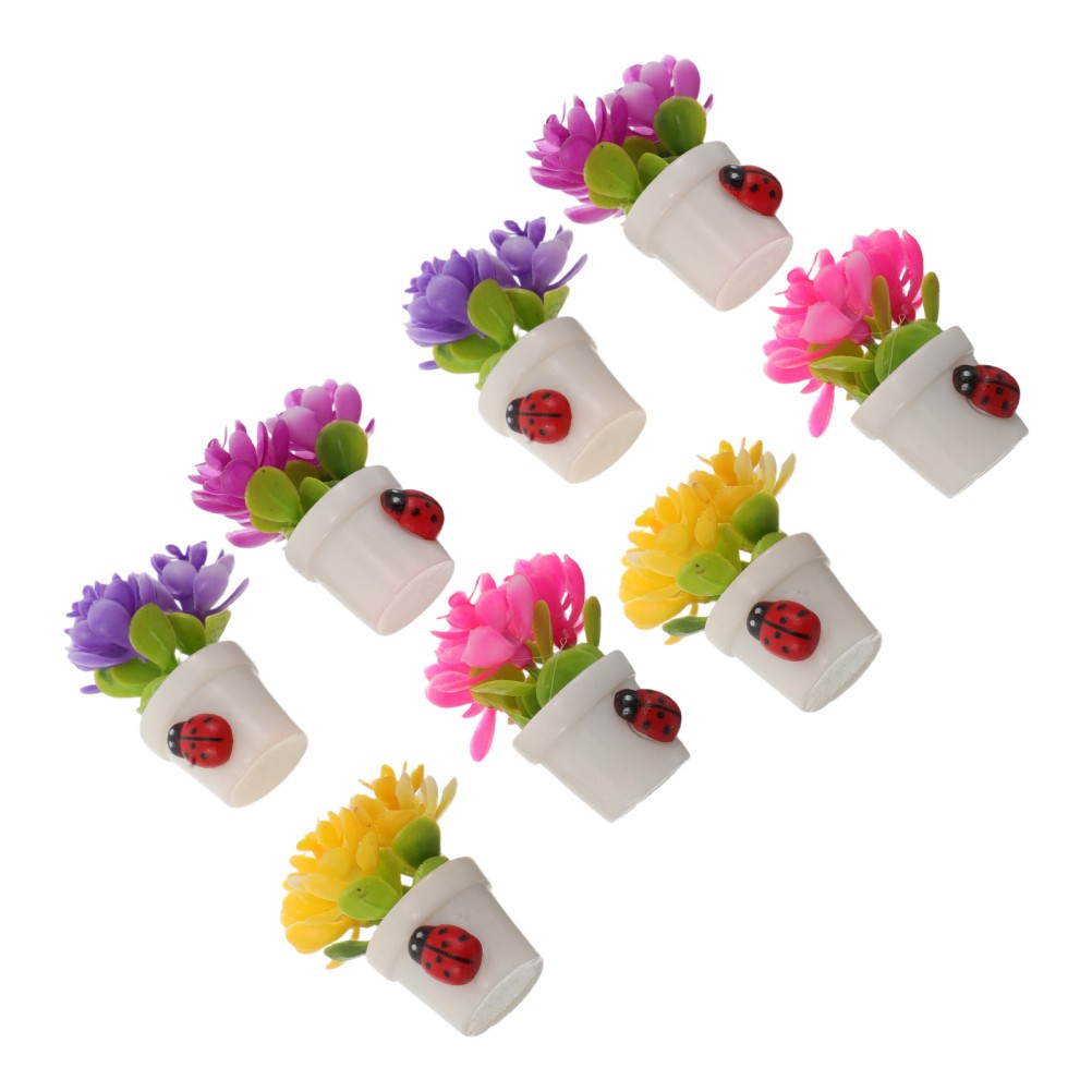 8Pcs Mini Resin Potted Flower Ornaments Assorted Color for Car Use