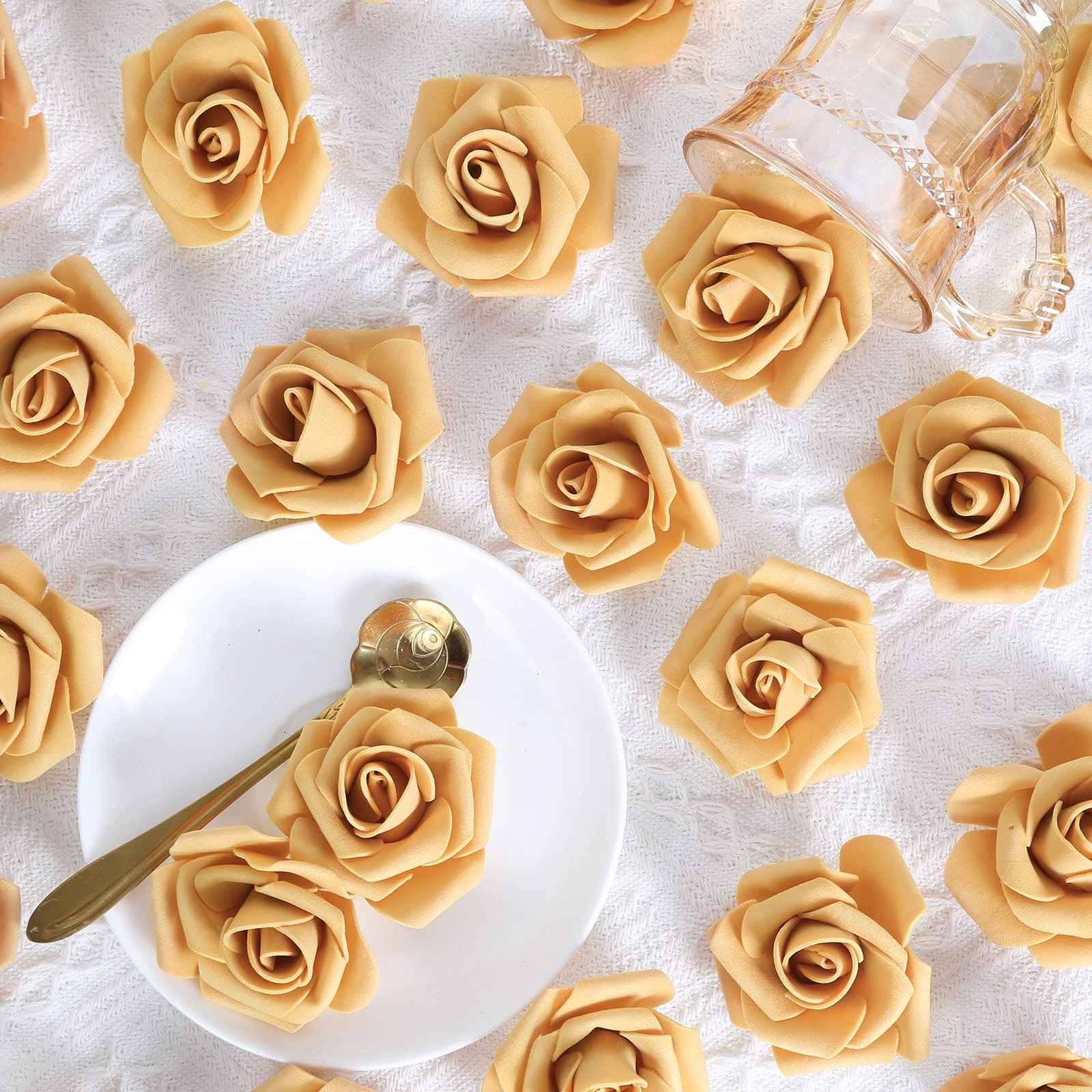 200 PCS Gold Yellow Foam Rose Flower Heads 1.97 Inch DIY Wedding Decoration