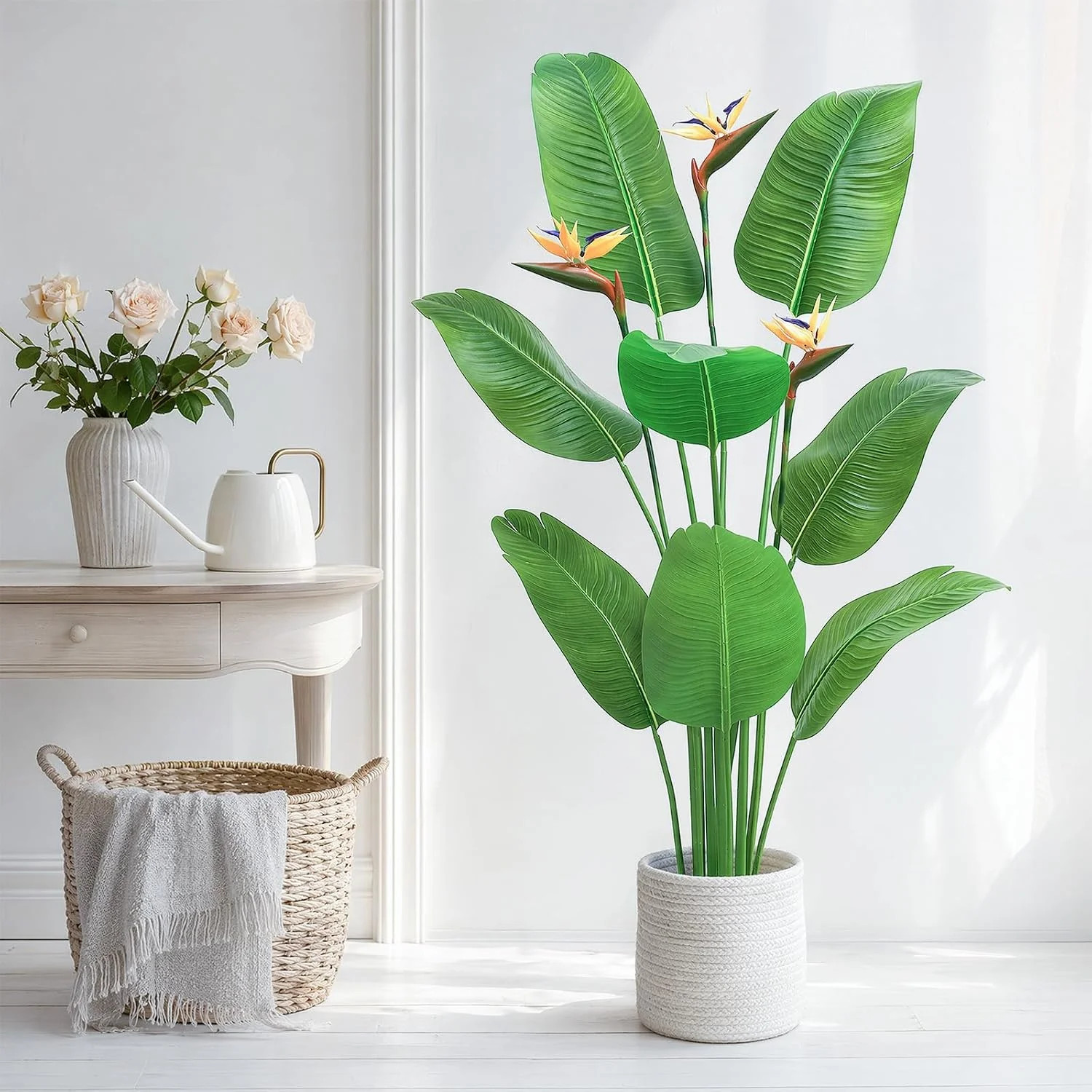 5FT Artificial Bird of Paradise Plant with Flowers, Tall Tropical Fake Plant Ind