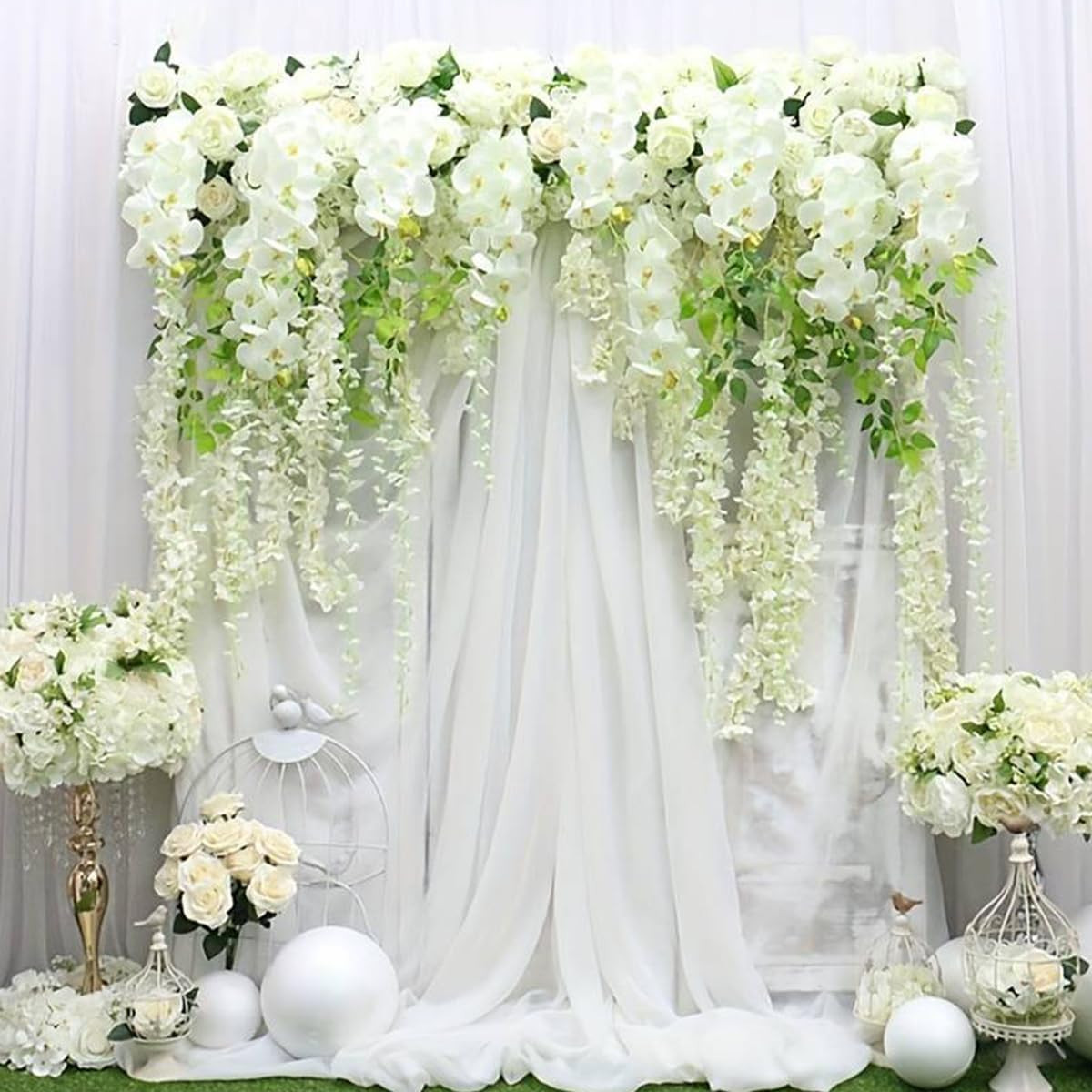 Artificial Wisteria Hanging Flowers Fake Wisteria Flower Garland Silk Vines R…