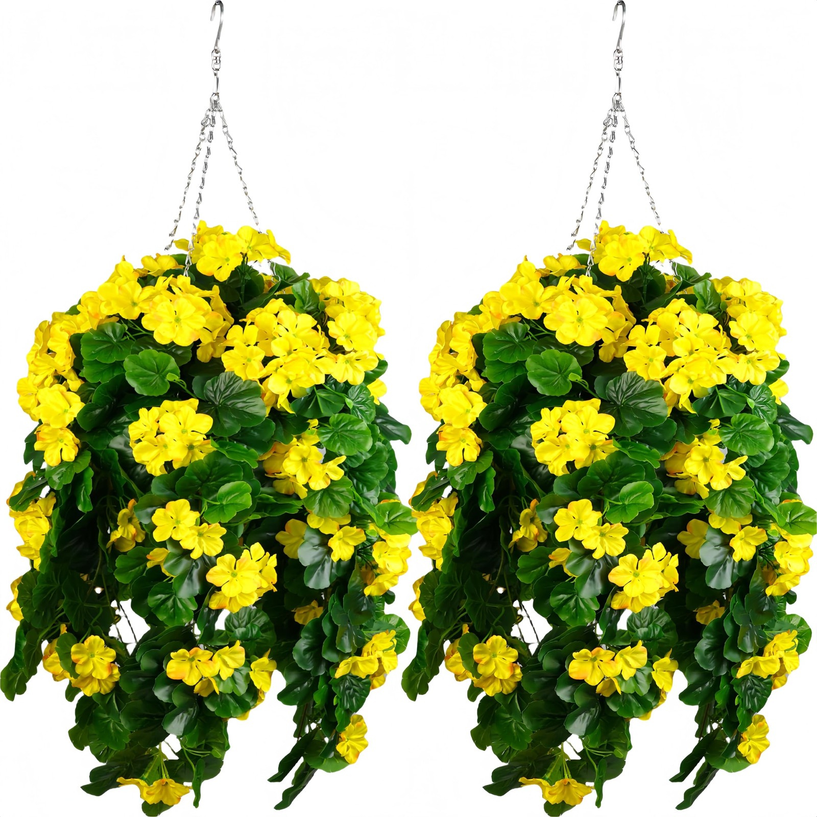 QIANYUN Fake Hanging Plants with Yellow Geranium Flowers-31in Fake Hanging Pl…