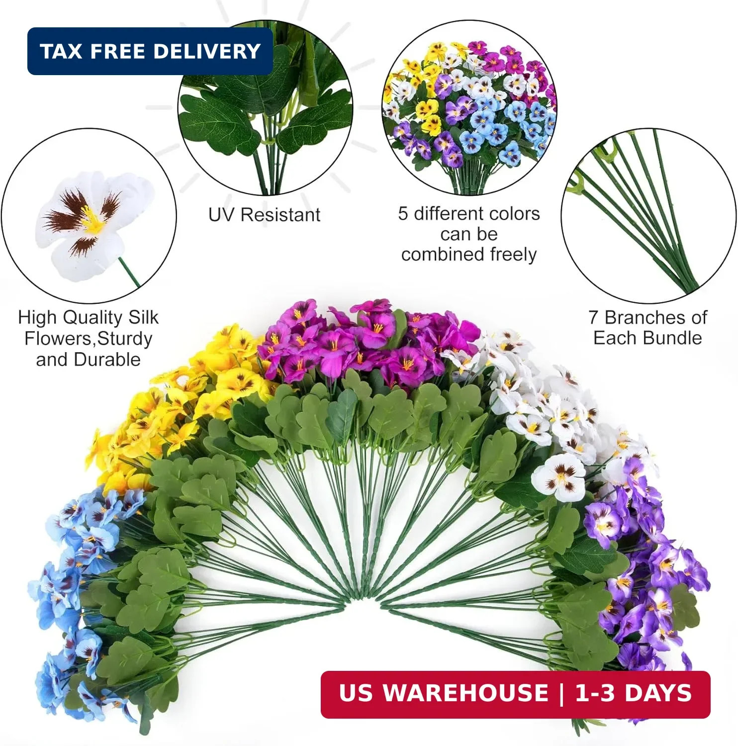 15 Bundles Artificial Flowers for Outdoors, 15″ Fake Pansies Silk Flowers UV …