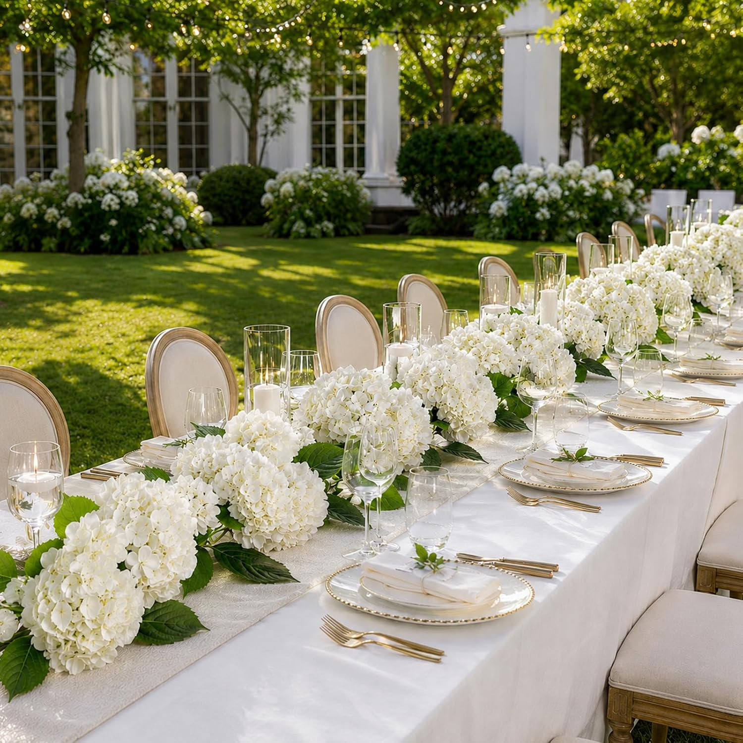 8Pcs UV Resistant White Hydrangea Faux Flowers for Home & Garden Decor