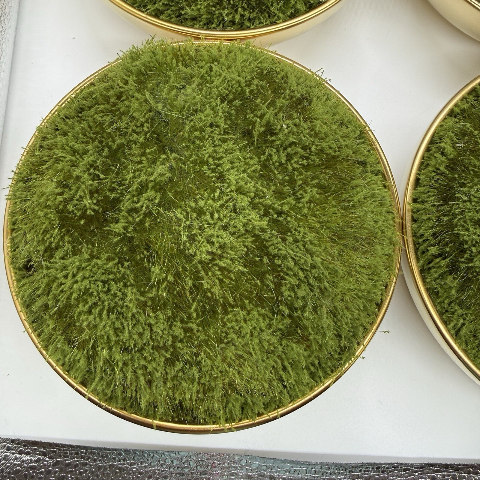 4 Piece Faux Floral Decor Moss in Gold Ceramic Bowl Indoor Tabletop Crafting New