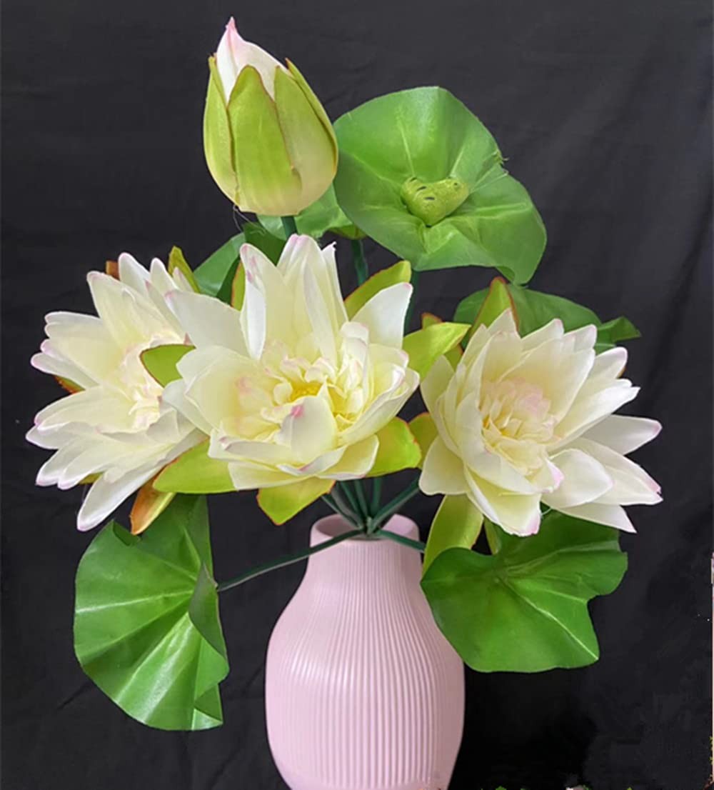 2pcs Lotus Bouquet Flower White Artifcial Water Lily Bunch 10 Forks Fake Flow…