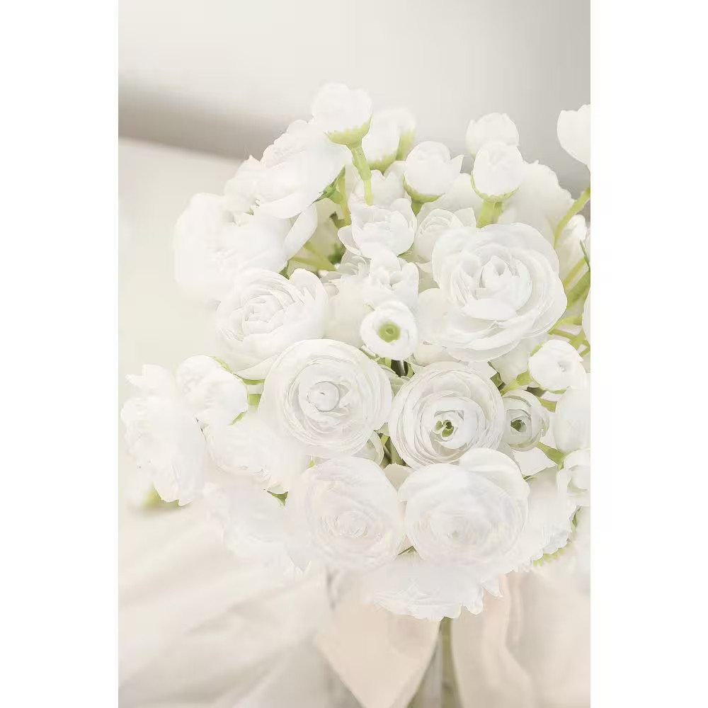 11 In. White Indoor Artificial Rose Flower for DIY Bouquet, 18 Pieces
