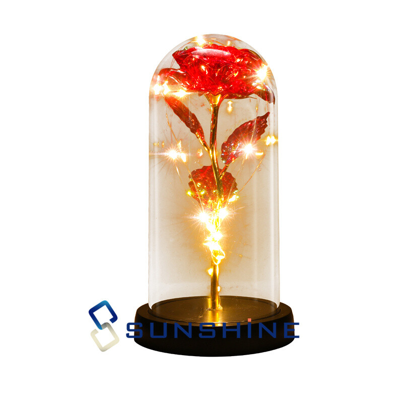 Rosa de galaxia con luz LED de cristal en cúpula, flor eterna de aluminio regalo