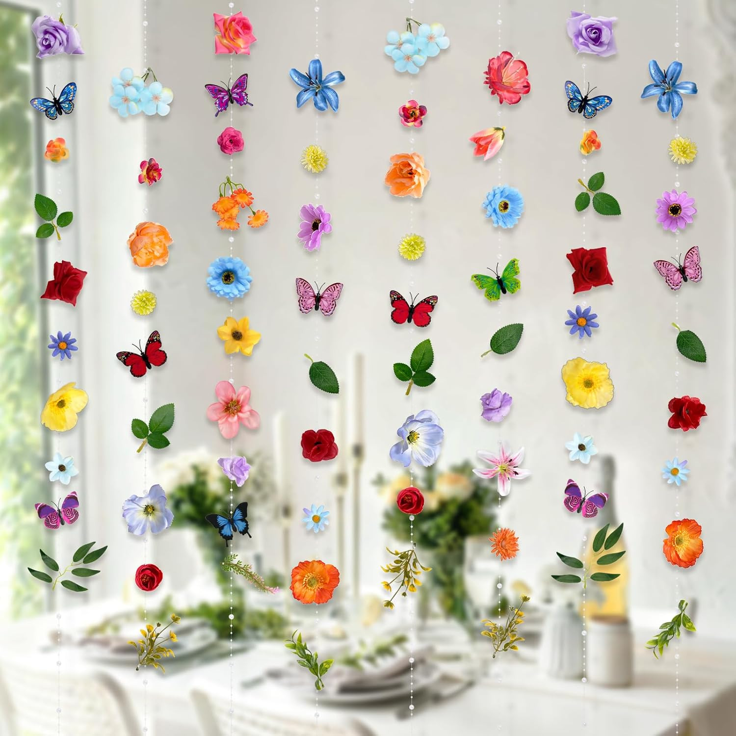 36 Ft Artificial Flower Garland with Butterflies for Event Decor – 5 Pack