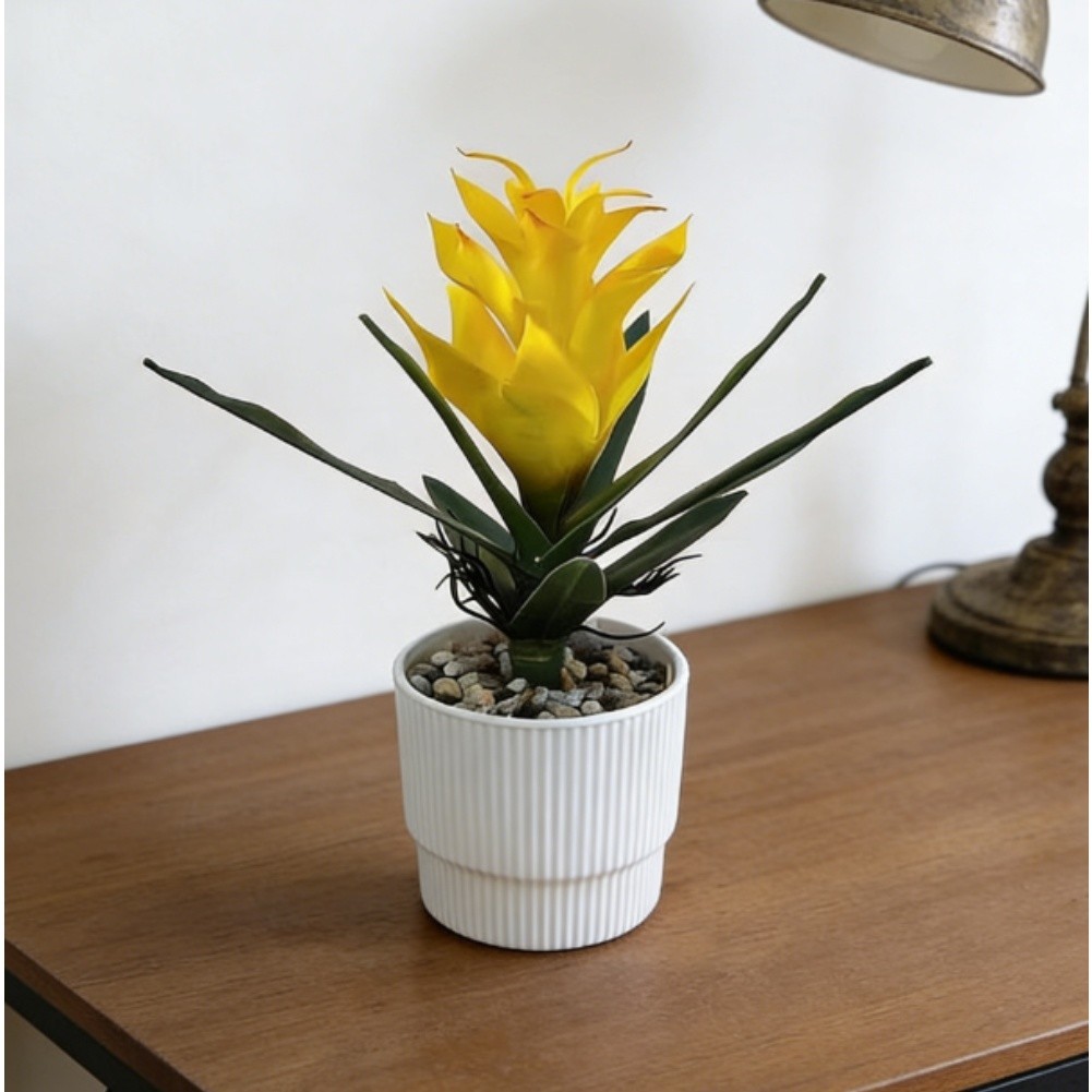 Pineapple Flower Fake Plant in Pot 21cm Tall for Indoor For Table Decor