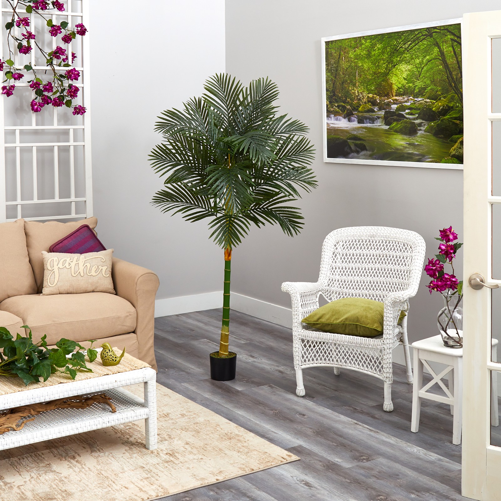 Nearly Natural 6ft Golden Cane Artificial Palm Tree in Green