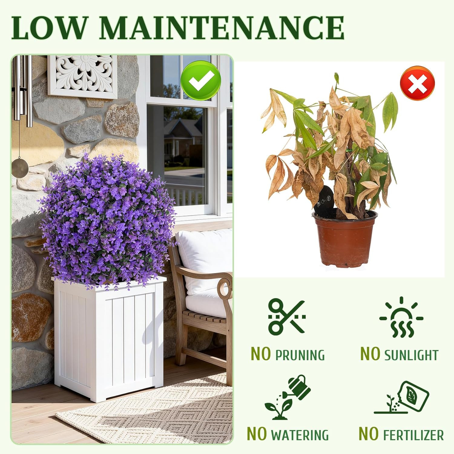 Set of 2 UV Resistant Purple Boxwood Topiary Balls in Black Pots, 26