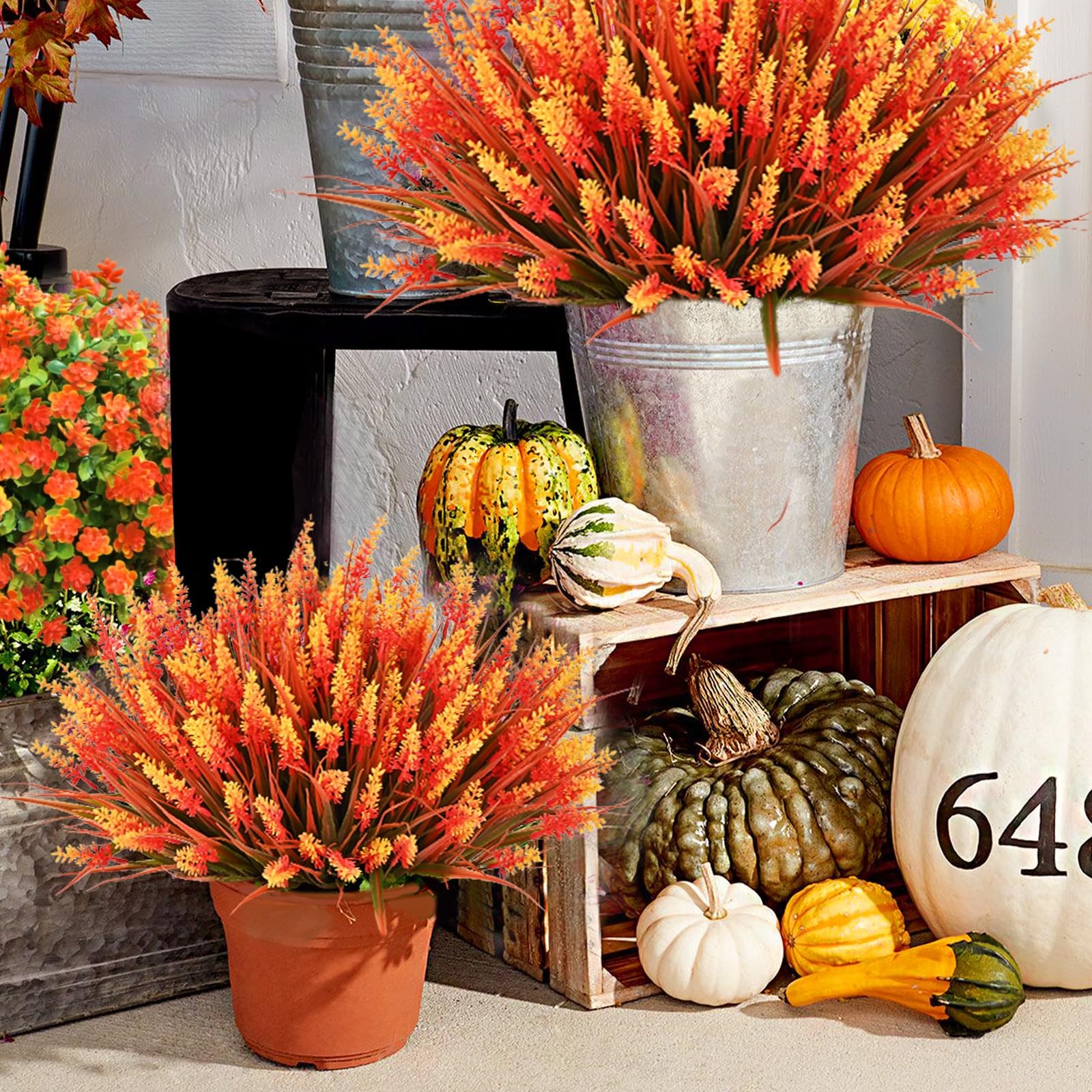 Fake Mums Fall Decor, 36 Bundles UV Resistant Faux Mums for Outdoor Planters,…