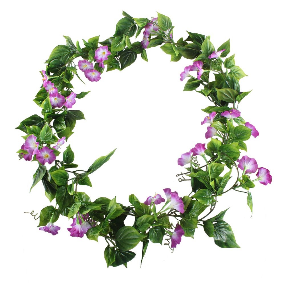 Artificial Vine 2pcs 15Feet Morning Glory Hanging Plants Silk Garland Fake Green