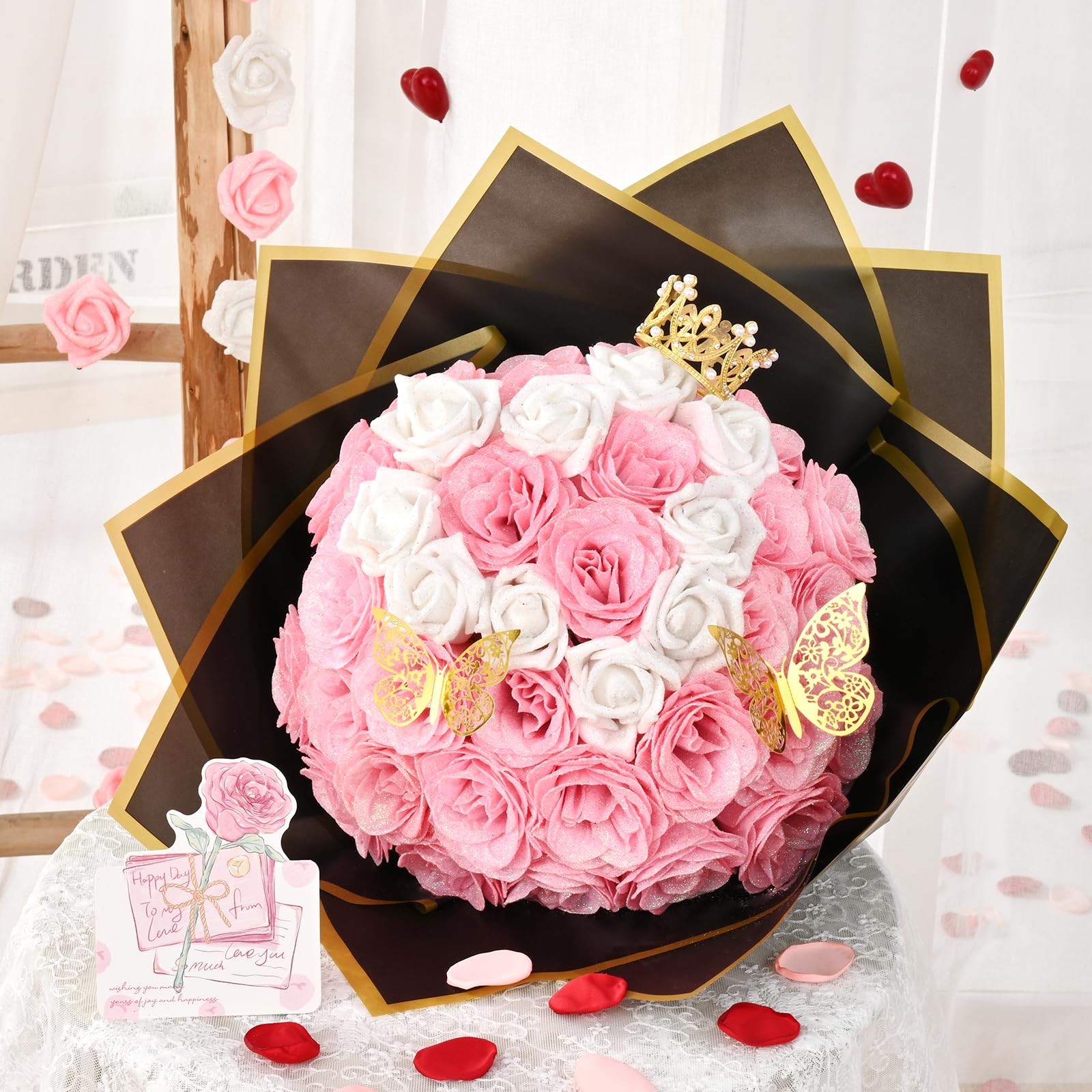 36 Pcs Glitter Roses Bouquet, DIY Fake Flowers Bouquet, Craft the Initials of…