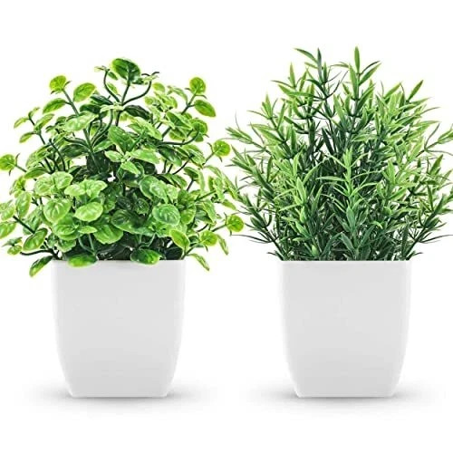 2Pack Small Fake Plants Artificial Greenery Plants for Home Bathroom Shelf Decor