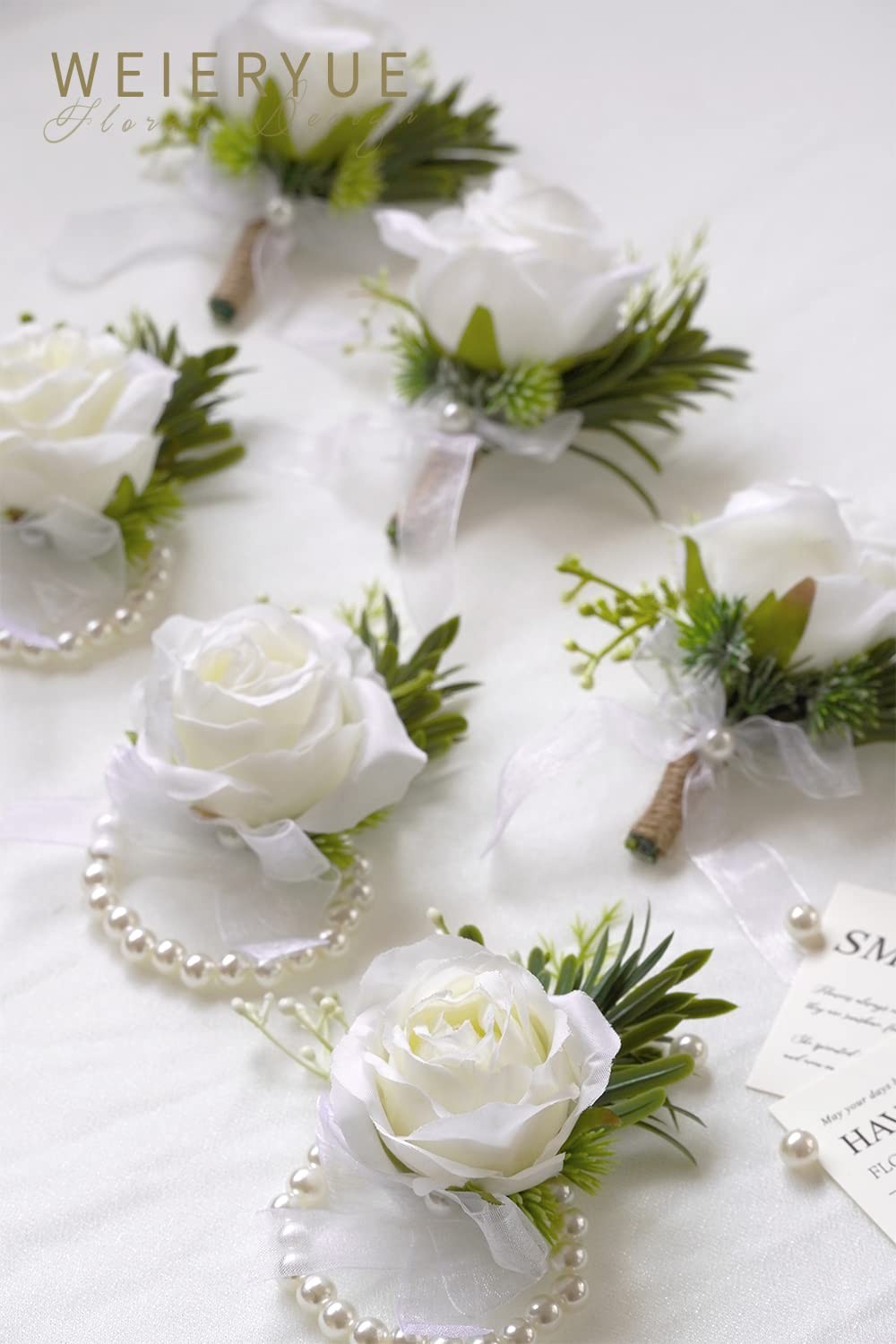 2 PCS White Rose Wrist Flower & Mens Corsage Wedding Ceremony Boutonniere