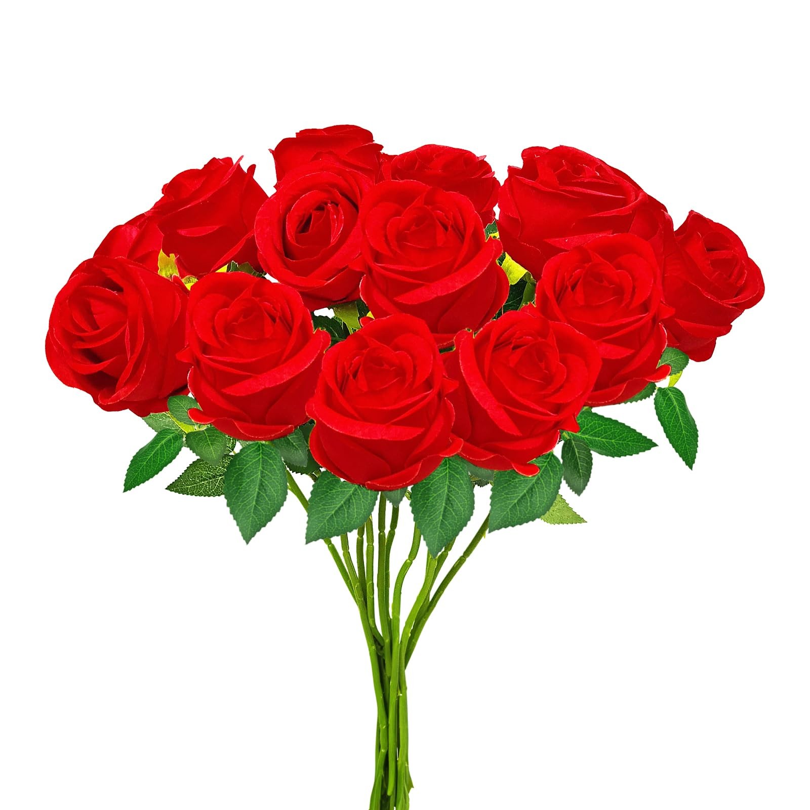 12PCS Red Artificial Roses Realistic Faux Silk Flowers for Home Decor &