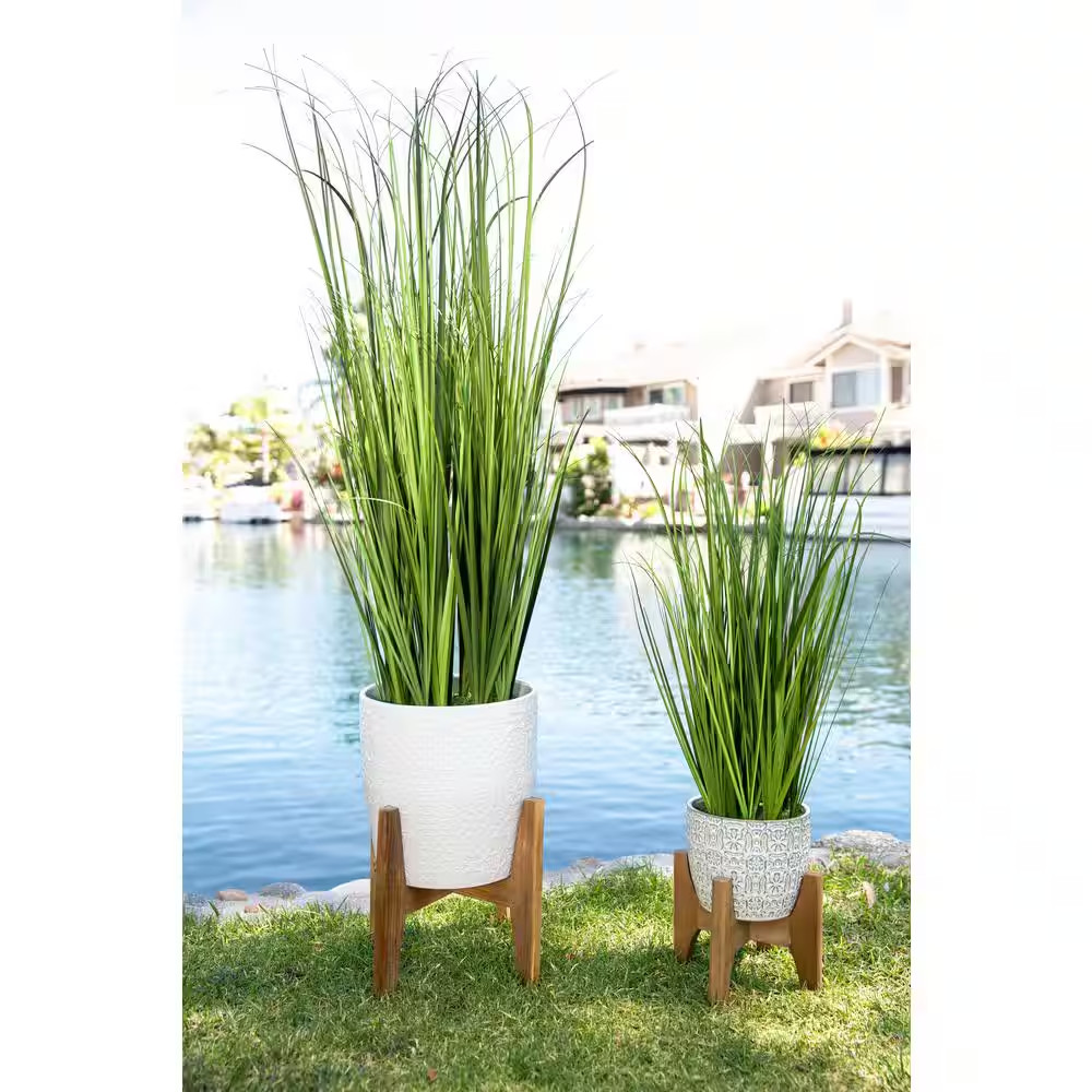 50 In. Artificial Onion Grass in 10 In. Cathdral Ceramic Pot on Stand