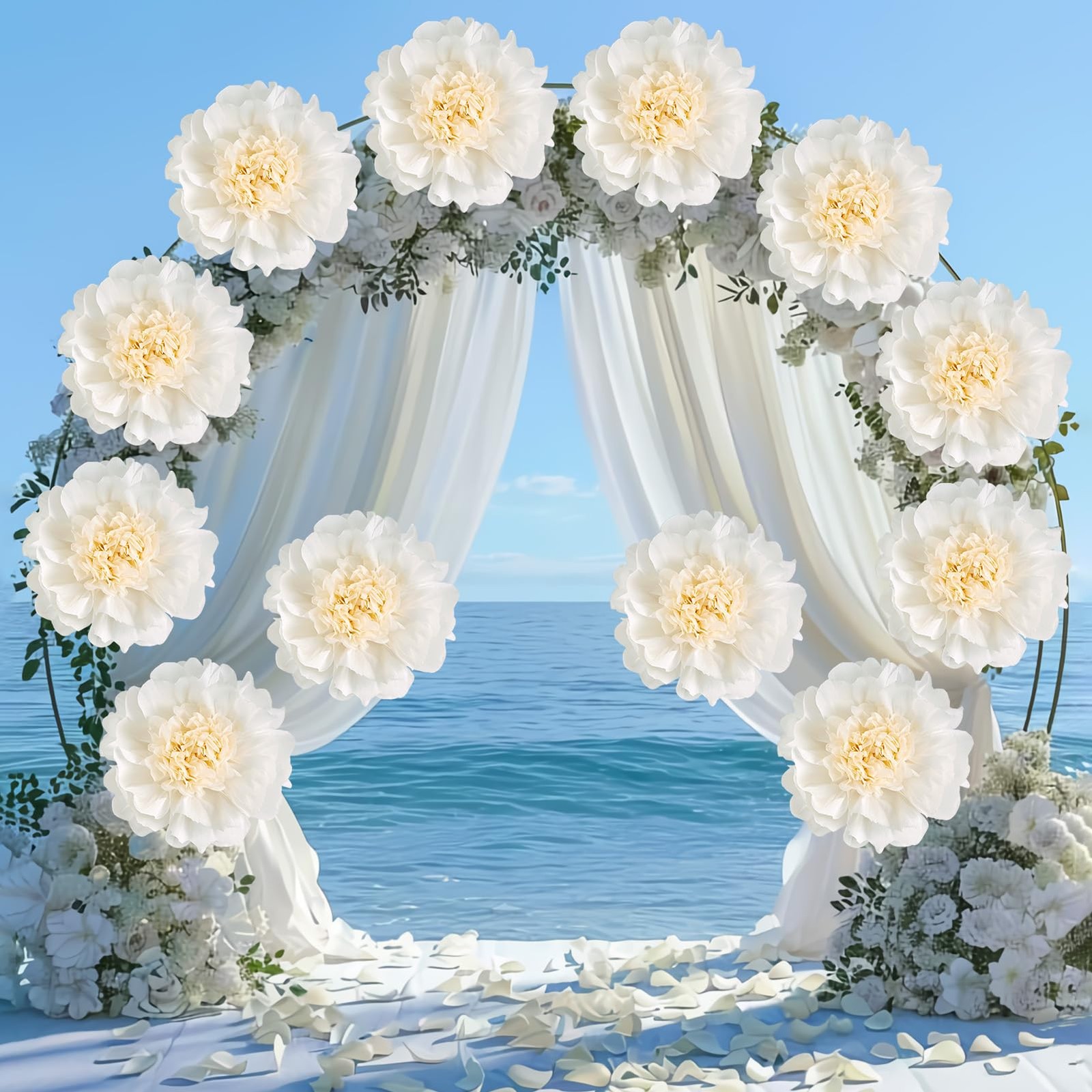 12 PCS White Paper Flowers 12 Inch Giant Tissue Crepe Artificial Large Wall