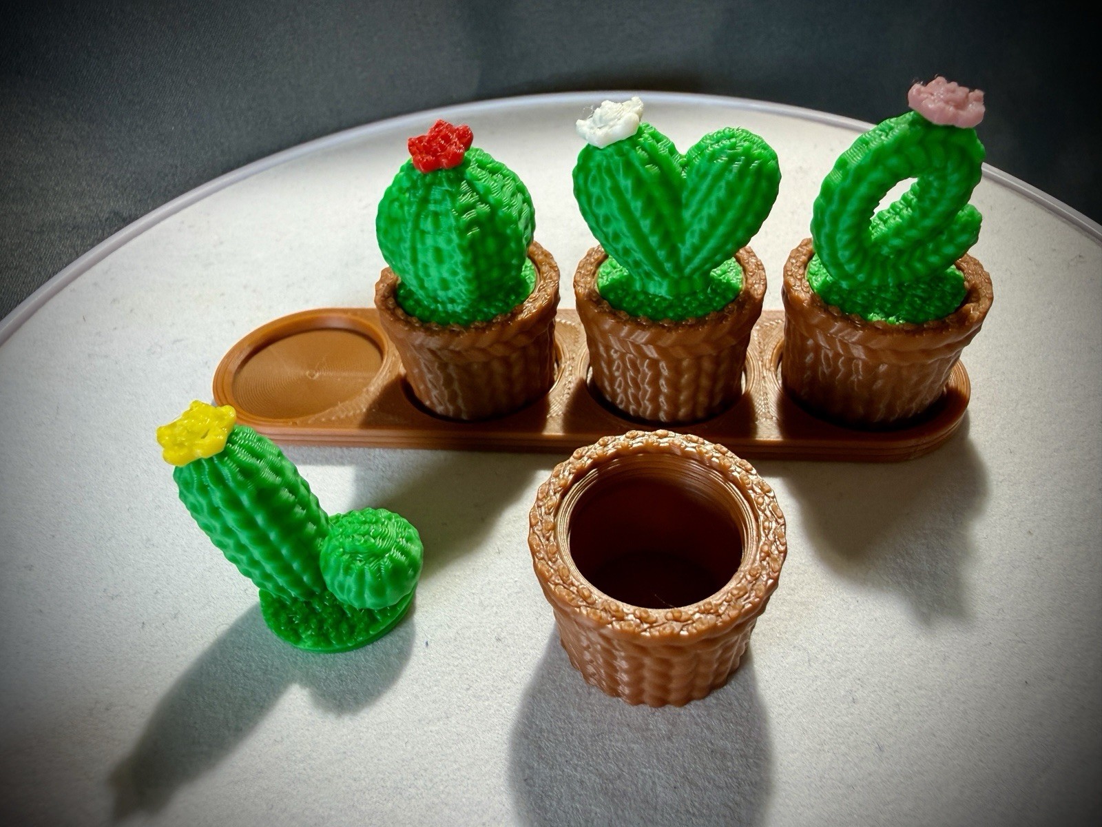 LOVE Mini Cactus decor Set of 4 with/storage pots knitted style, 3d printed